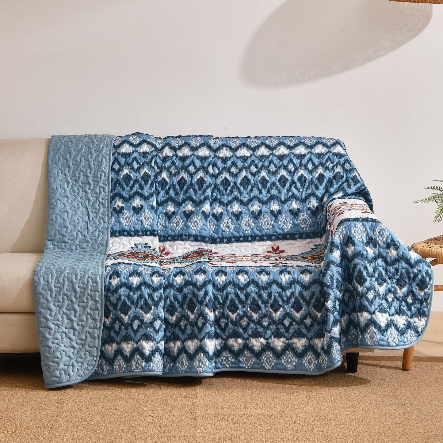 Dintszyayue Navy Blue Quilt Set Queen Size, Aztec Western Boho Quilt Bedspread Set, 3 Pieces Bohemian Southwestern Stripe Bedding Set Soft Lightweight Coverlet Set for All Season(96"x90")