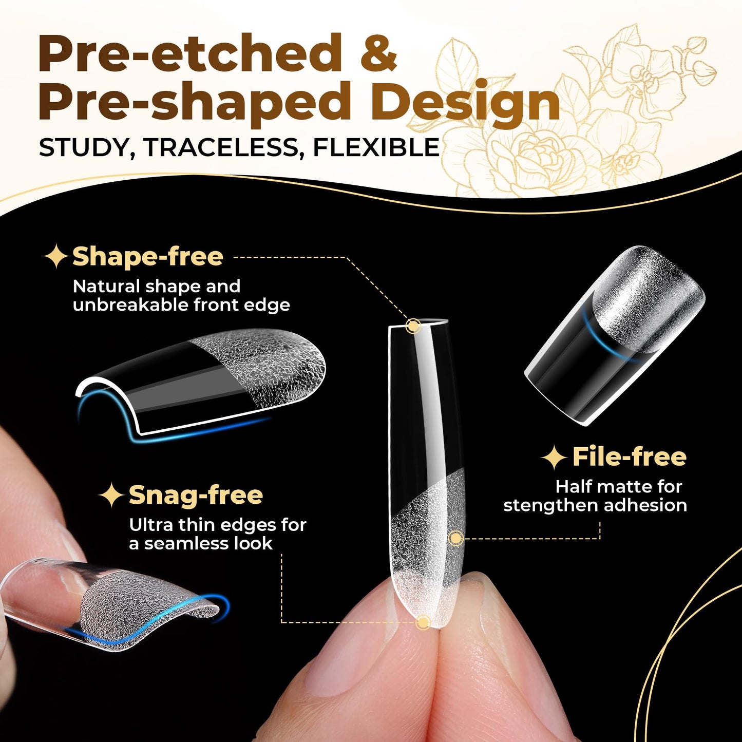 UNA GELLA Square Straight Nail Tips Medium 504PCS Pre Etched Square Gel Nail Tips Full Cover French Style Salon for Women DIY Press On Flase Nails Extension 12 Sizes Acrylic Nails