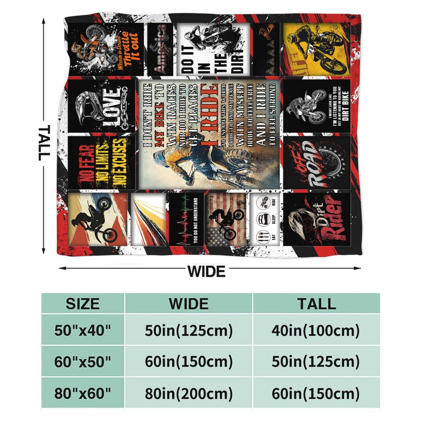 Motorcycle Blanket for Mens, Dirt Bike Flannel Throw Blanket, Fleece Soft Cozy Stuff Blankets Gift for Women Men Couch Sofa Bed 50" x 40"