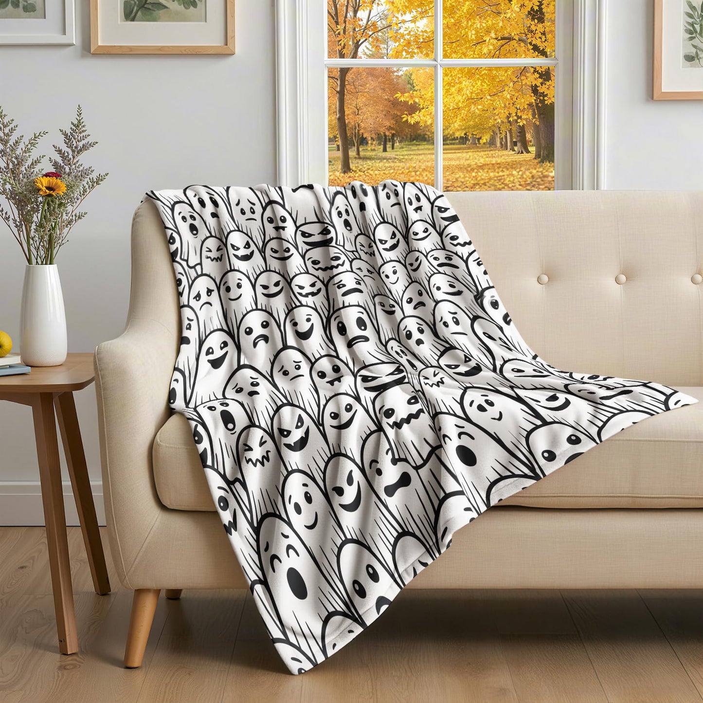 GEDAEUBA Ghost Gifts for Women - Halloween Spooky Fleece Blanket Throw, Soft Cozy Blankets & Throws for Couch, Bed, and Sofa, 50x60 inches