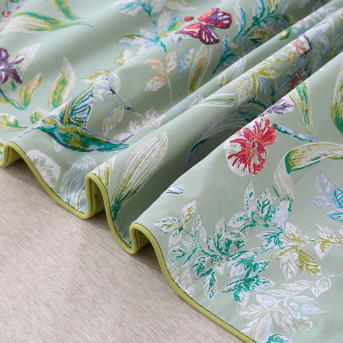 URBONUR 100% Cotton Duvet Cover Set Twin Size 3 Piece Green Floral Butterfly Printed Bedding Set, Soft and Breathable Comforter Cover Sets, Twin Size