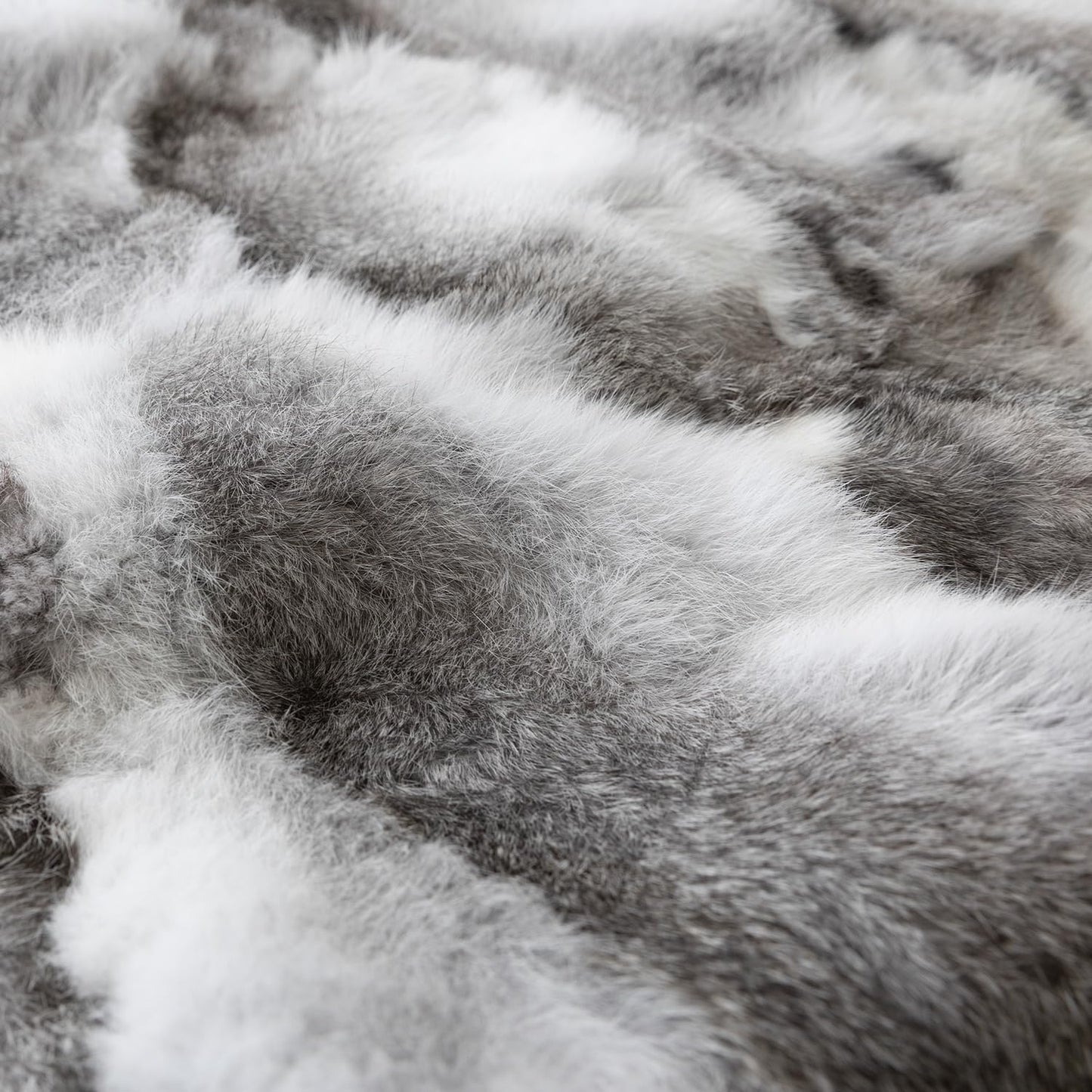 ROSE FEATHER Genuine Rabbit Fur Throw Pillow Covers Set of 2, Luxury Decorative Pillowcases Soft Fluffy Animal Skin Accents Cushion Cover for Couch Sofa Bedroom Living Room Home,18x18 inch,Gray-White