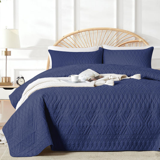 akkialla Full/Queen Size Quilt Bedding Set,Navy Blue Lightweight Microfiber Soft Bedspread,Modern Style Geoetric Pattern Coverlet Set for All Seasons,3 Piece(1 Quilt,2 Pillow Shams)
