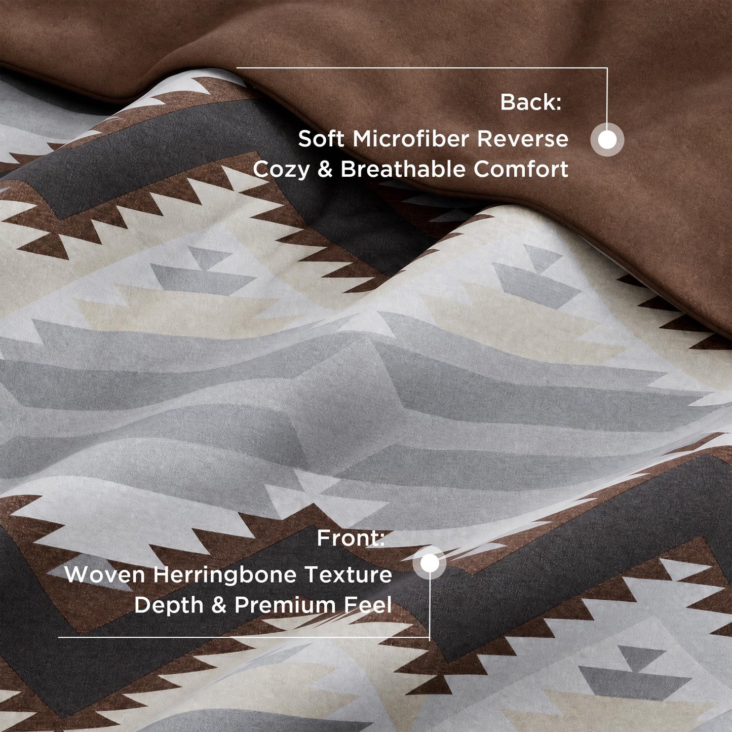 Woolrich Queen Comforter Set, Southwestern Aztec 8 Piece Bedding Set, Oversized All Season Down Alternative Comforter with Shams, Euro Shams, Decorative Pillows & Bedskirt, Rustic Cabin, Grey Brown