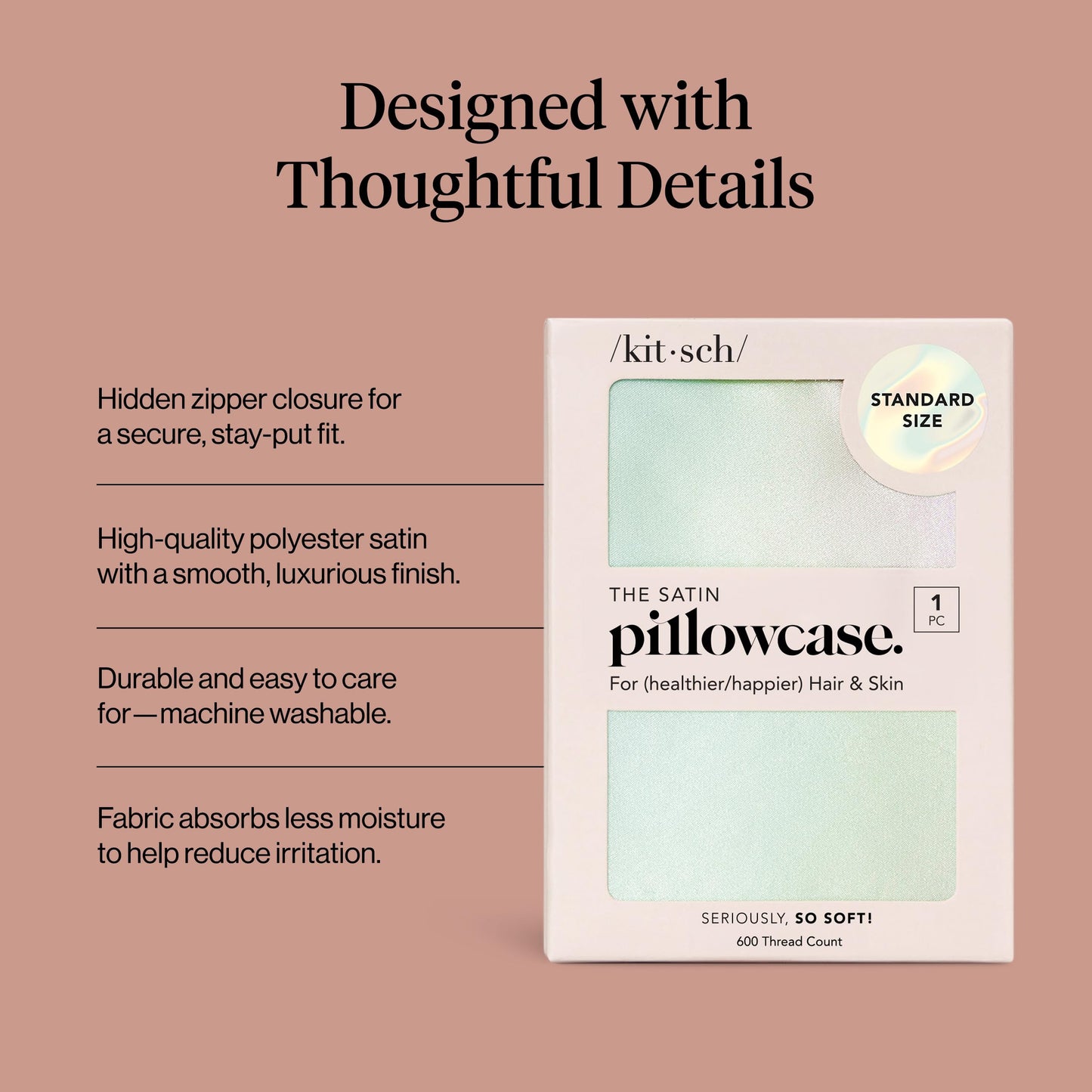 Kitsch Satin Pillowcase with Zipper for Hair & Skin - Softer Than Silk Pillow Cases, Smooth Cooling Satin Pillow Case, Wrinkle-Free, Machine Washable - Pillow Cases Standard Size (19x26) - Aura