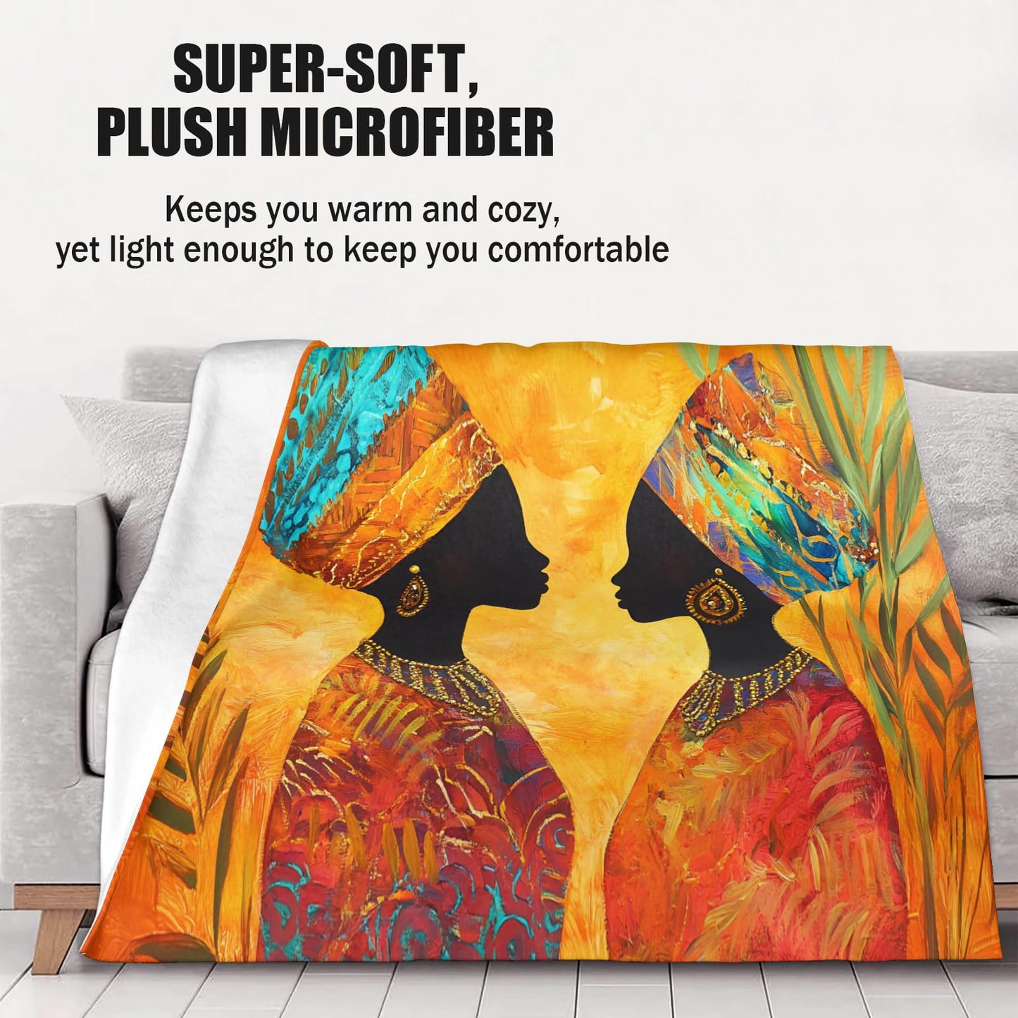 African Blanket Throw African Woman Throw Blankets Black Women Throw Blankets for Camping Travel - Super Soft Cozy Fuzzy Plush Flannel Blanket