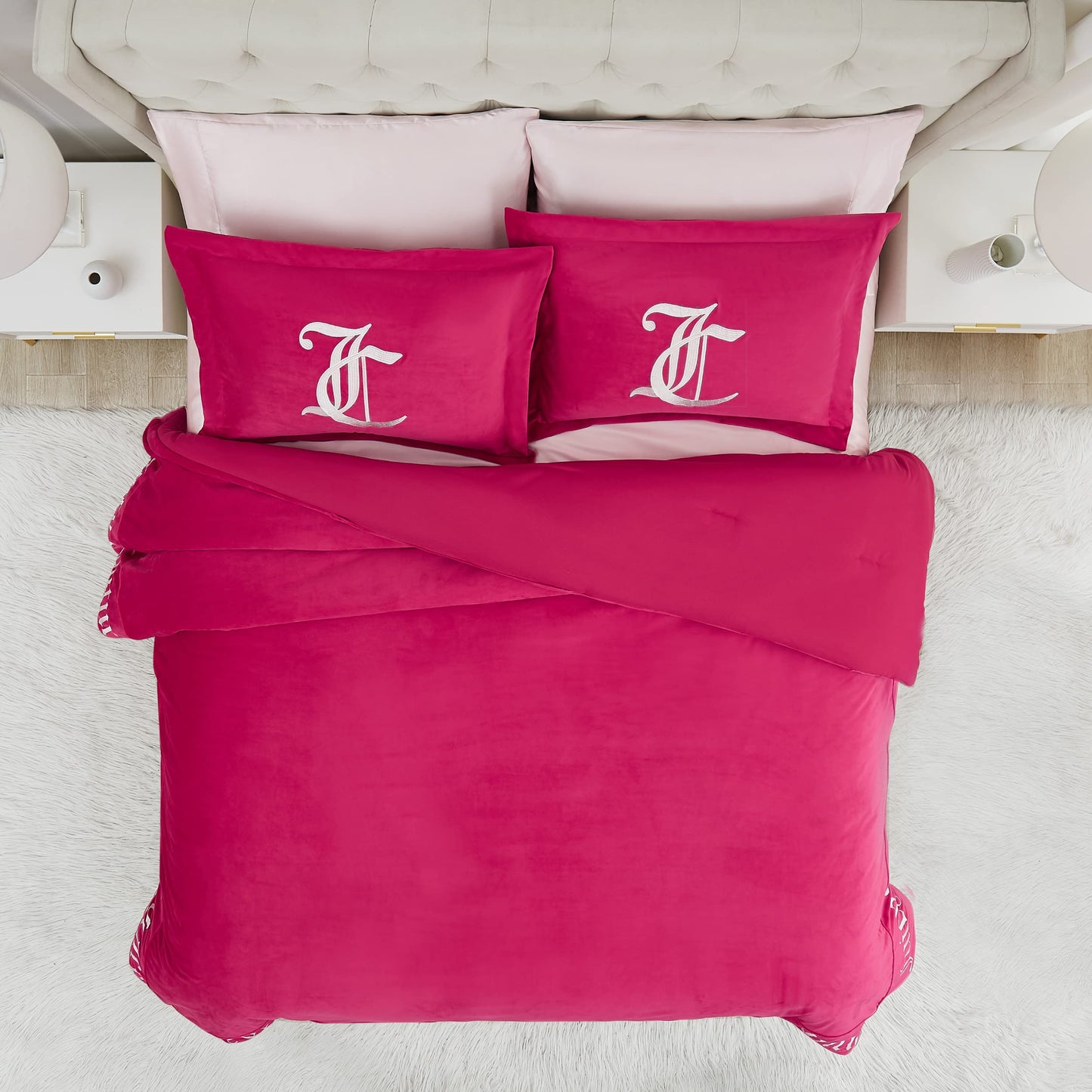 Juicy Couture - Comforter Set - Gothic Design Bedding - King - 3 Piece Set Includes (1) 108" x 92" Comforter and (2) 20" x 36" Shams - Wrinkle Resistant - Premium Bedroom Decor - Hot Pink