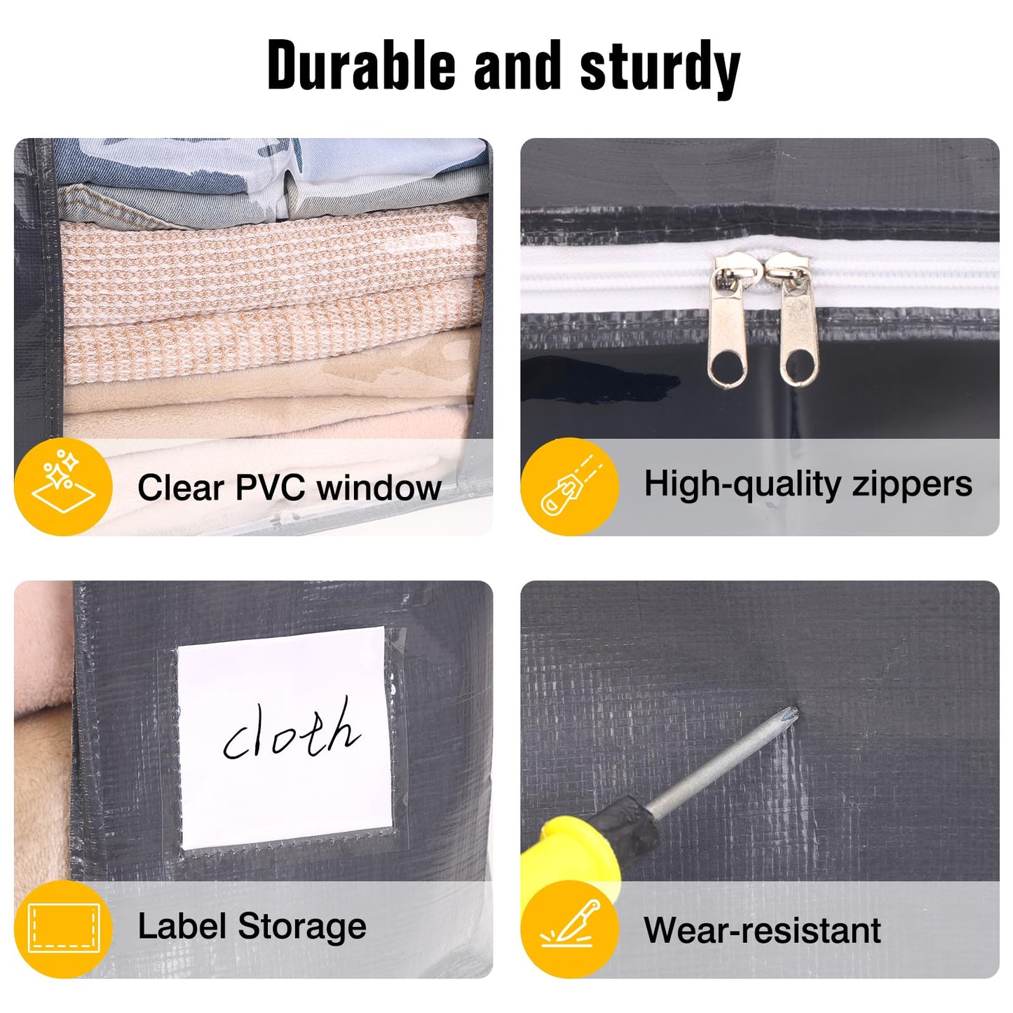 YGEOMER Bedding Storage 90L Blanket Storage Bags 6 Pack Large Foldable Heavy Duty Clothes Containers for Closet, Clothing, Comforters, Bedding, Bed Sheets, Pillows and Toys Organizers