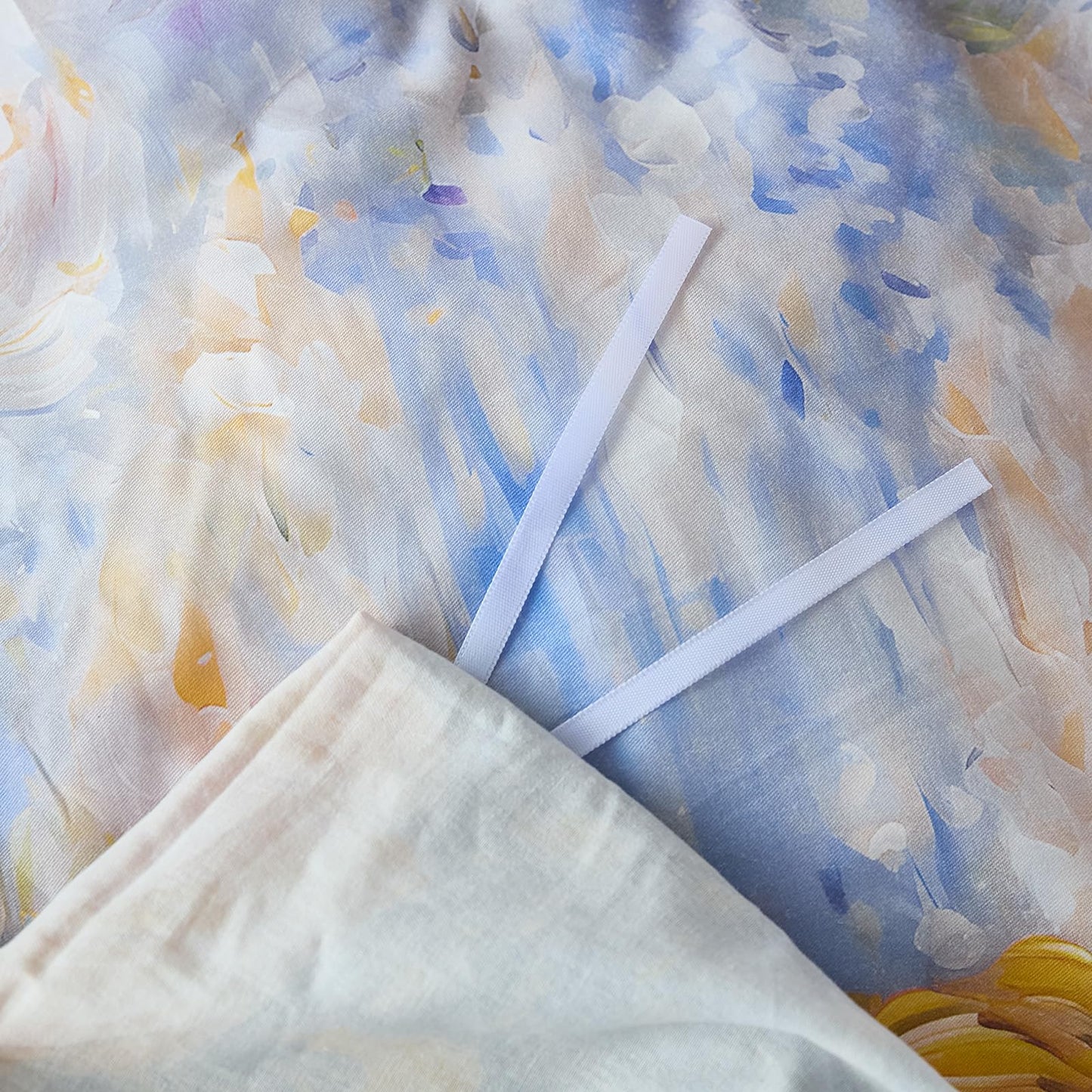 Cozaline 100% Cotton Duvet Cover King Size – Impressionist Natural Yellow & Blue Floral Duvet Cover Set with Zipper Closure, 3-Piece Soft Breathable Durable Percale Cotton Bedding Set for All Seasons