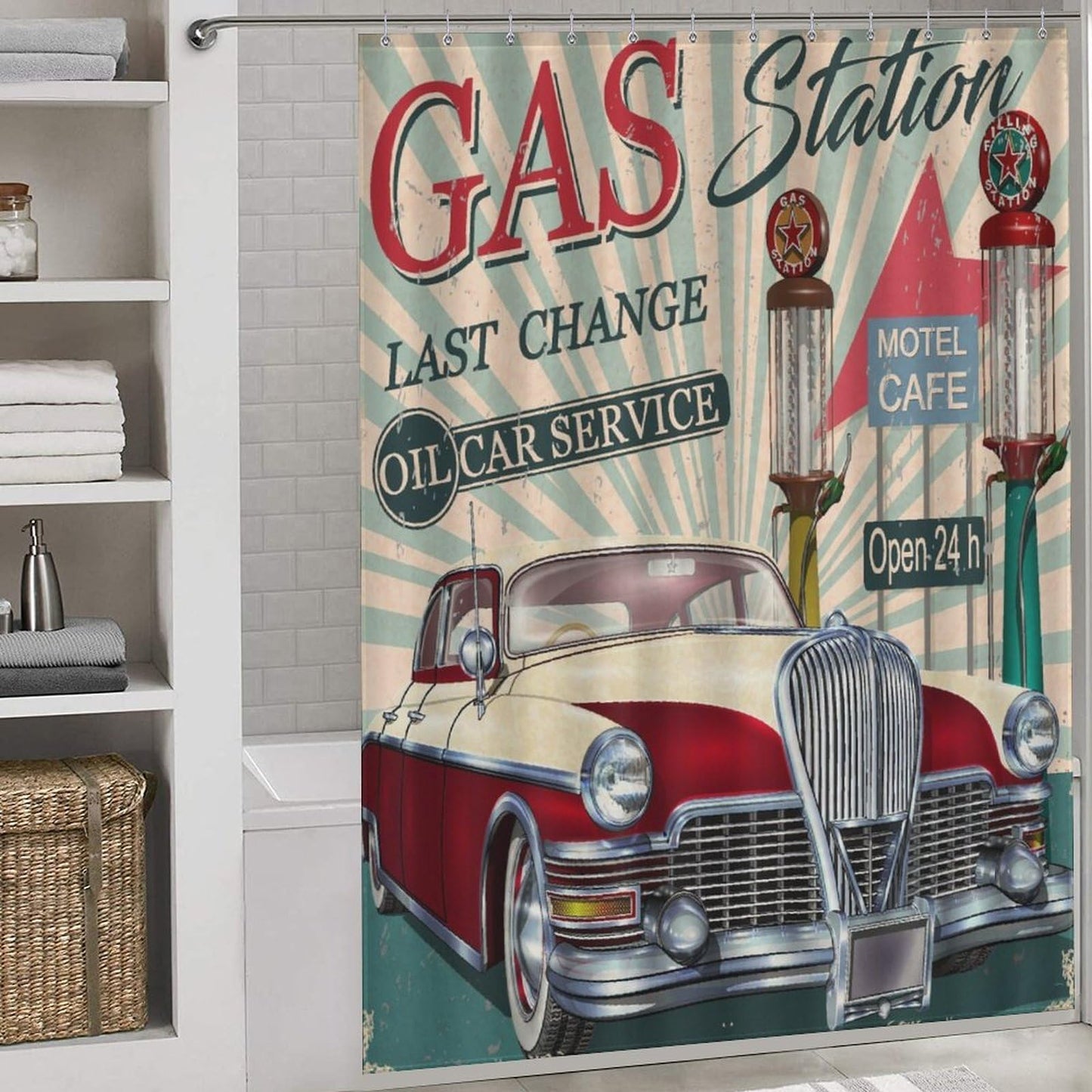 TFOSO Vintage Car Shower Curtain,Old Antique Car Classic Parking Fabric Bathroom Shower Curtain Set with Hooks 66x72in（168x183cm）
