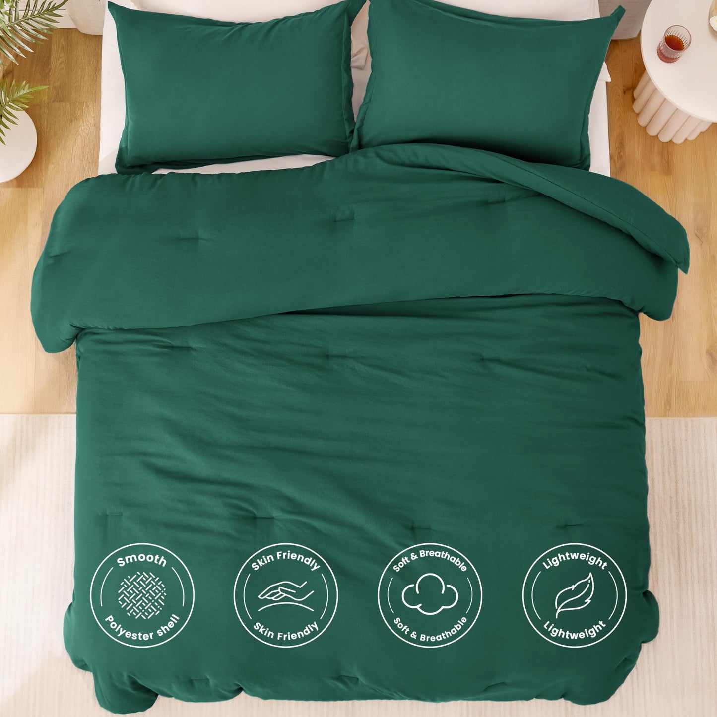 Love's cabin Dark Green Twin/Twin XL Comforter Set, 2-Piece Prewashed Bed Set with 1 Comforter (66 x 90 in) & 1 Pillowcase, Lightweight & Breathable for All Seasons