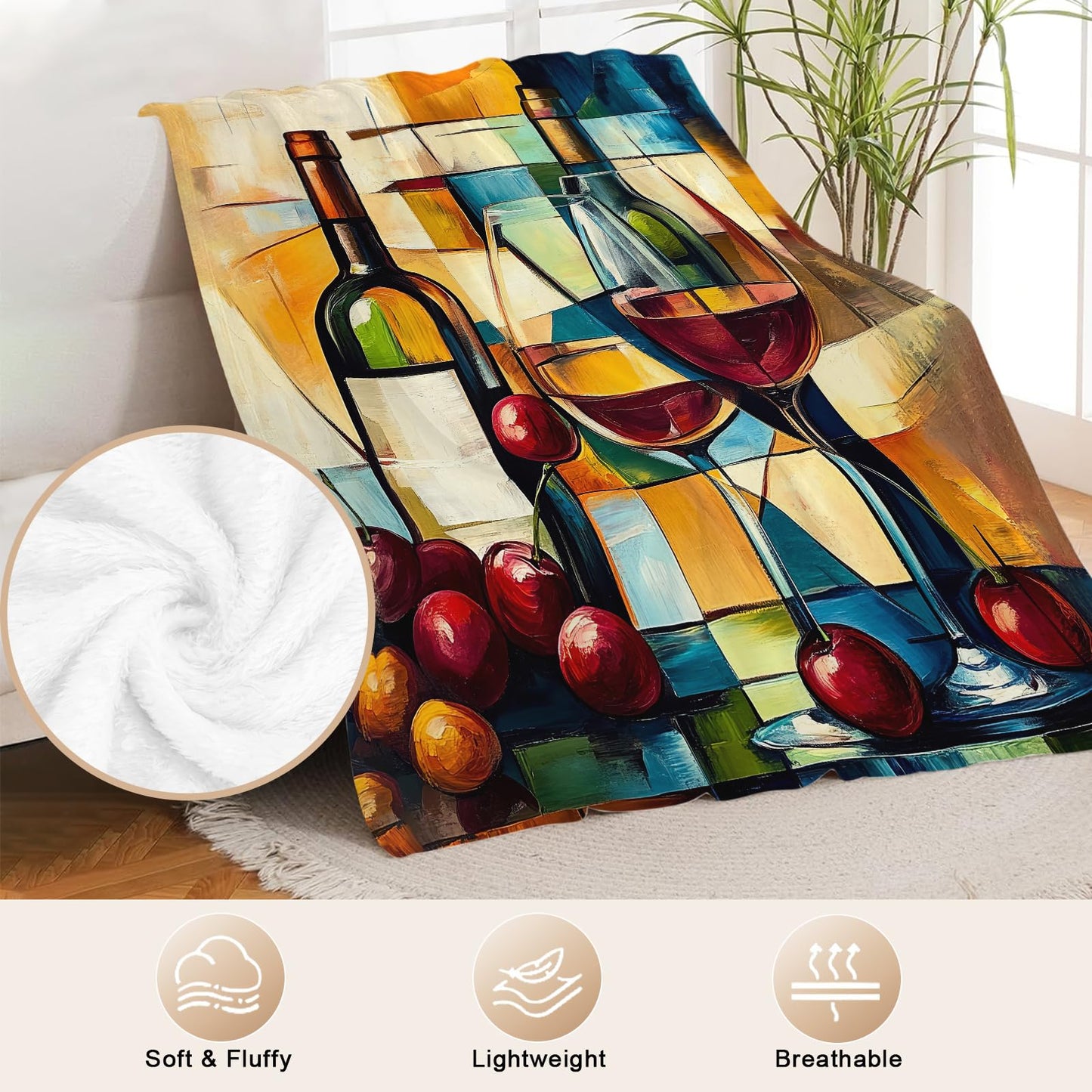 Wine Blanket for Women, Wine Decor Fleece Blanket Gifts for Boys Girls, Warm Cozy Soft Flannel Stuff for Bed Sofa Couch 50" x 40"