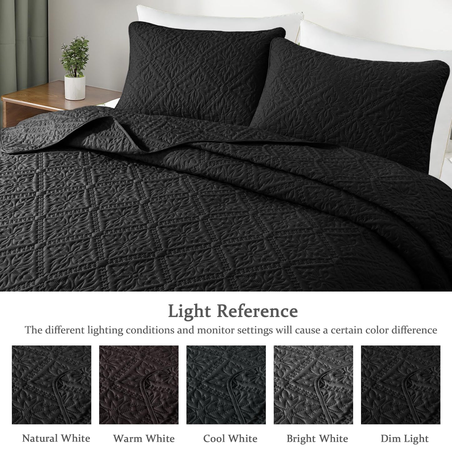 Exclusivo Mezcla King Quilt Bedding Set, Lightweight Soft Bedspreads Coverlets with 2 Pillow Shams, Modern Black Oversized Quilts King Size for All Seasons