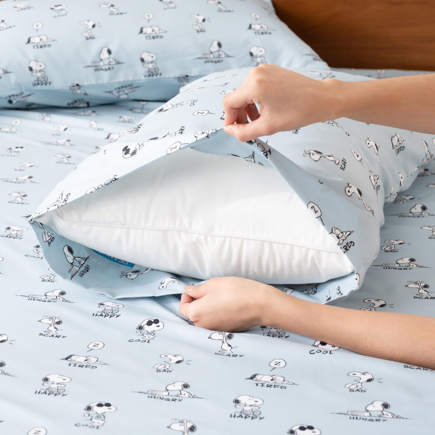 Berkshire Blanket Peanuts® Kids Sheet Set, Full Size - 4 Pieces, Peanuts® Snoopy Different Emotion Sheet Scale Murky Blue, Cute Character Snoopy Printed Soft Microfiber Bed Sheets