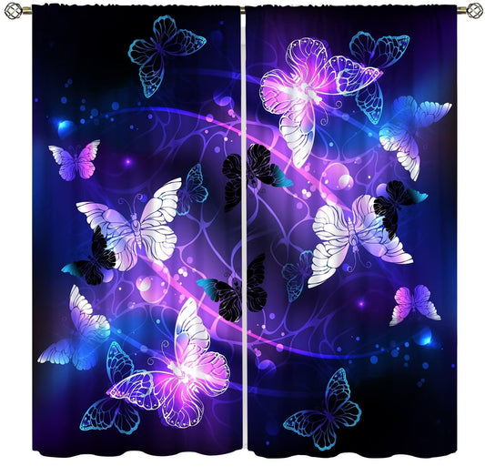 Yearn Jear Butterfly Curtains for Girls Bedroom,Purple Window Curtain Panels Drapes for Kids Bedroom Nursery Room Rod Pocket Windows Door Curtain, W42xL45in Decor
