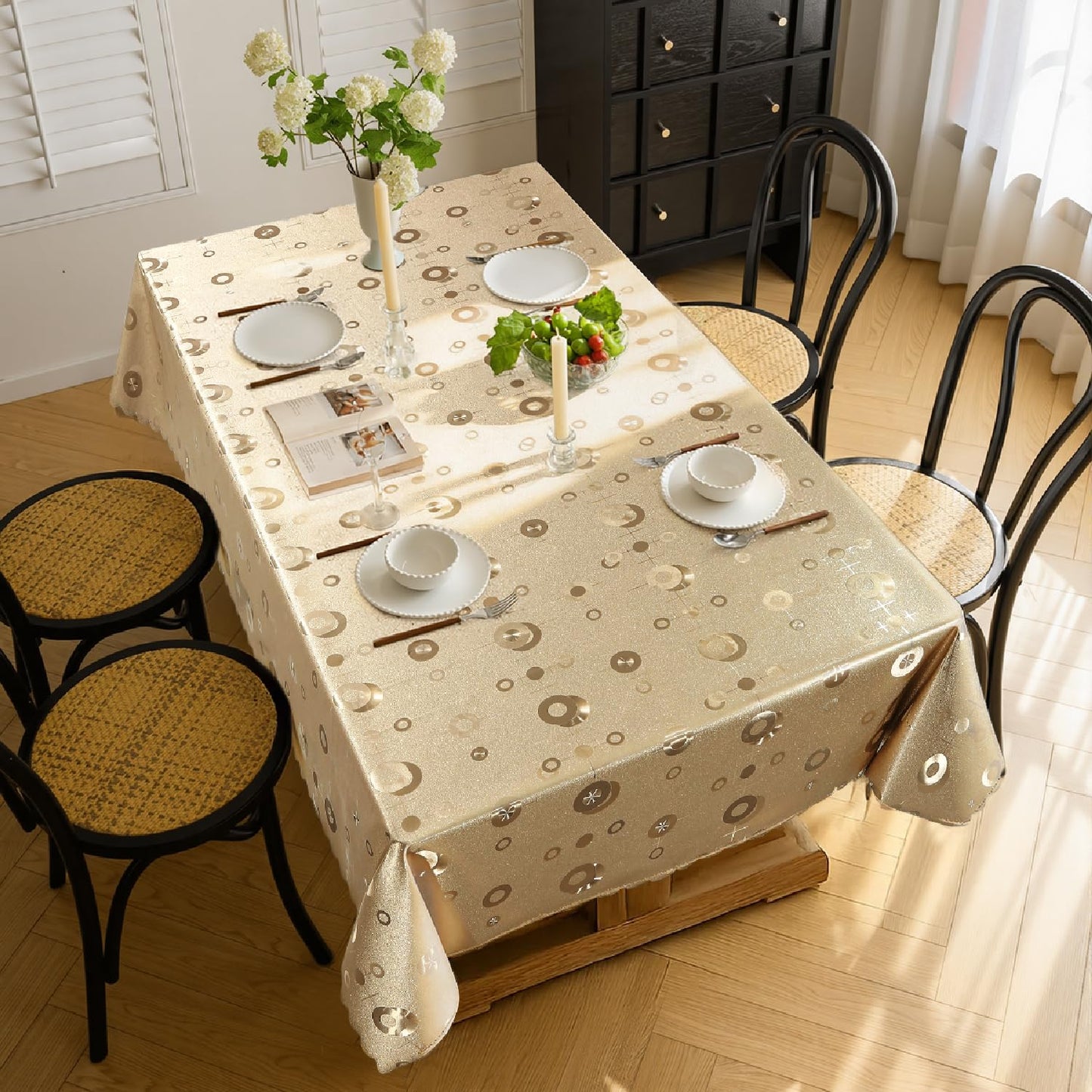 Heavy Duty Vinyl Tablecloths for Rectangle Tables 54x78 Inch Waterproof Oil-Proof Stain-Resistant TableCloth Gold Coin Pattern Washable Decorative Table Cover for Dining Event Camping Party Restaurant