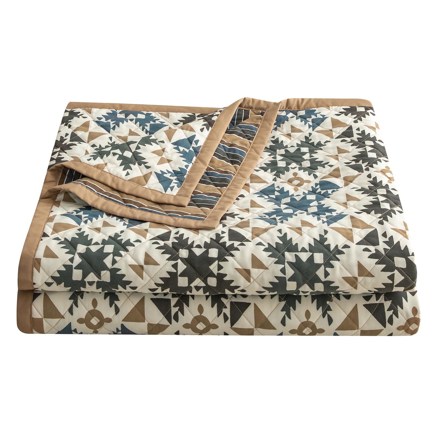 Indigo Hill by HiEnd Accents Mosaic Western Bedding 3 Piece Full Queen Quilt Set, Hourglass Pattern Southwest Cabin Rustic Bedding, Reversible Geometric Print Boho Patchwork Quilt with Pillow Shams