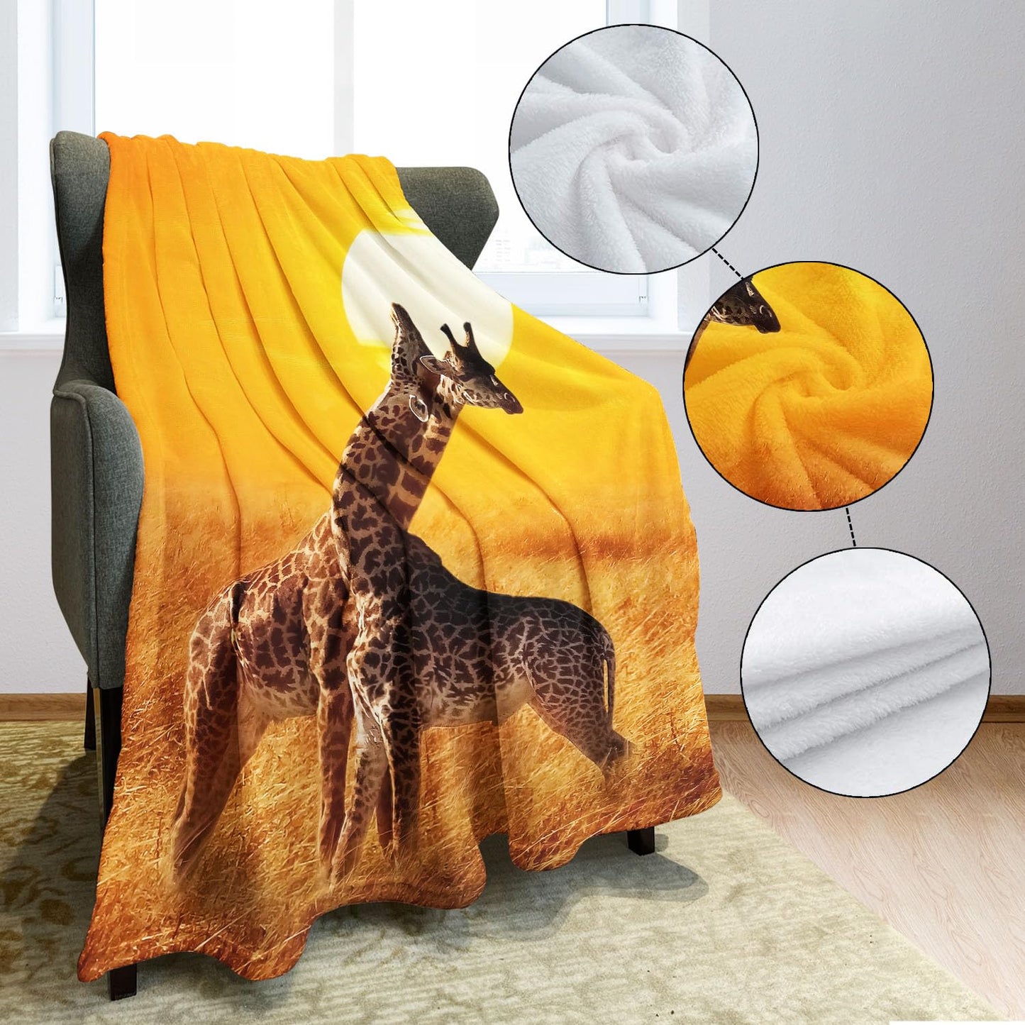 Rstick Giraffes Blanket African Animals Fleece Blanket Soft Fuzzy Plush Throw Blankets for Couch Bed 60"x80"