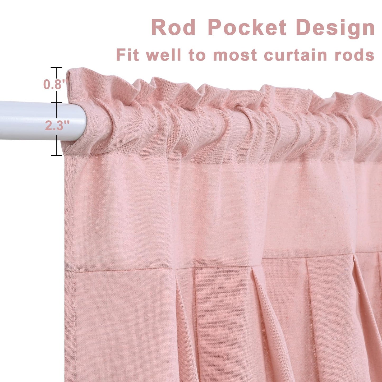 Likiyol Linen Valances for Windows Farmhouse Ruffle Swag Valance Rustic Country Window Valances Light Filtering Kitchen Curtains Rod Pocket Valance Curtains for Bathroom Cafe, Pink, 60" W x 36" L