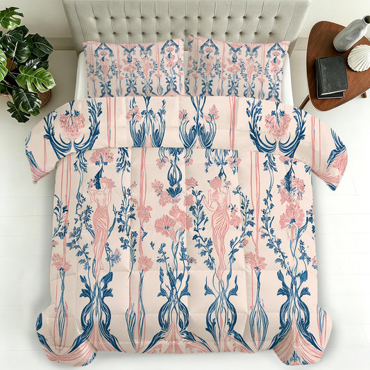 Pink Floral Comforter Set Full Size, Vintage Romantic Bedding Soft Lightweight, Woman Girls Bed Set 3 Pieces, All Season Comforter with 2 Pillowcases for Bedroom Decor, dS179