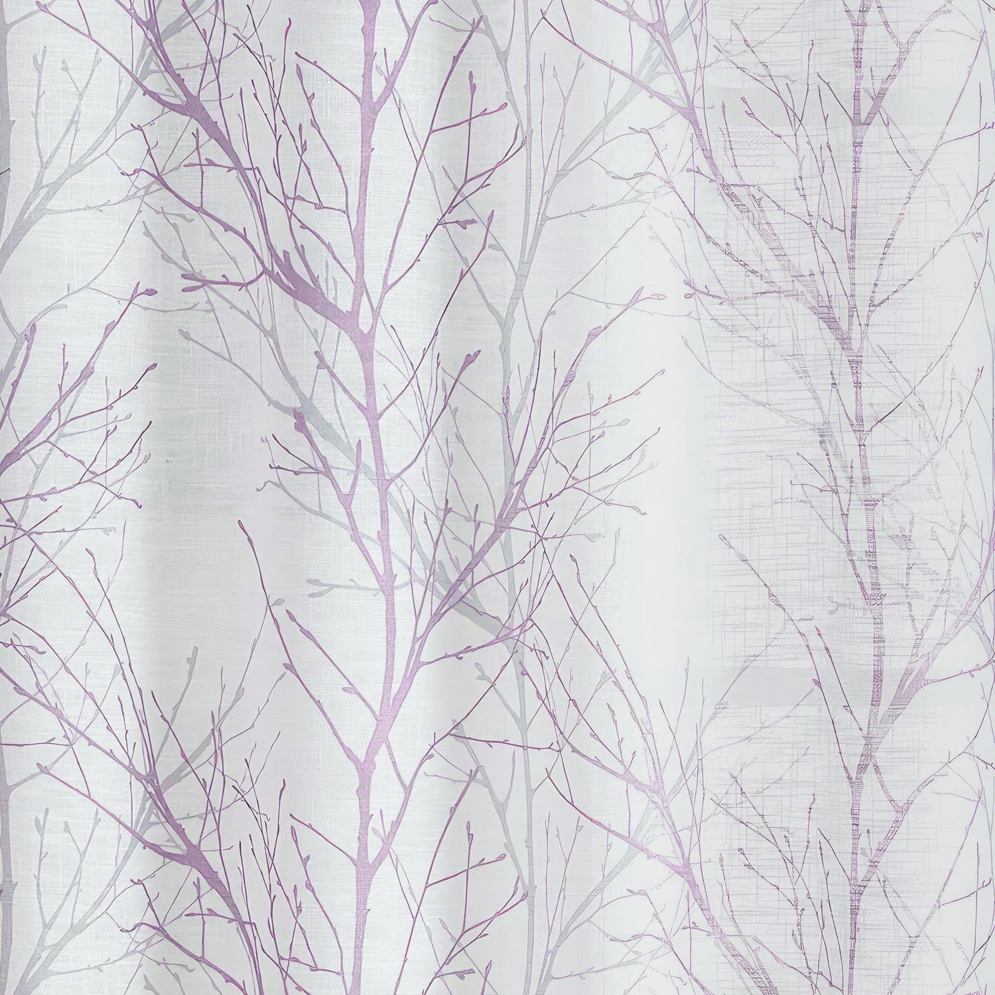 FMFUNCTEX Linen Semi Sheer Curtains for Bedroom, Lilac White Curtains 84 Inches Long for Living Room, Grey Tree Branch Patterned Curtain Light Filtering Farmhouse Window Drapes, Grommet Top 2 Panels