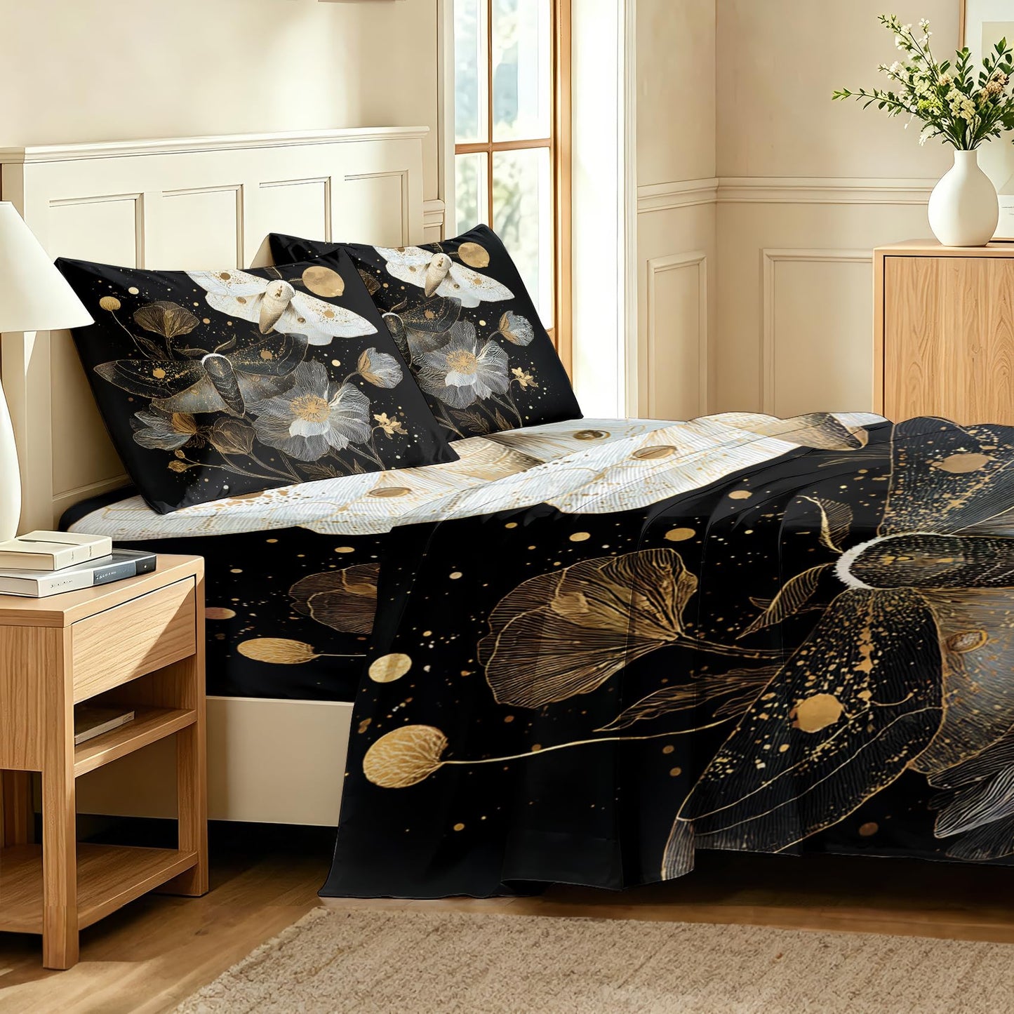Luna Moth Full Sheet Set 4 Pcs Witchy Aesthetic Bed Sheets