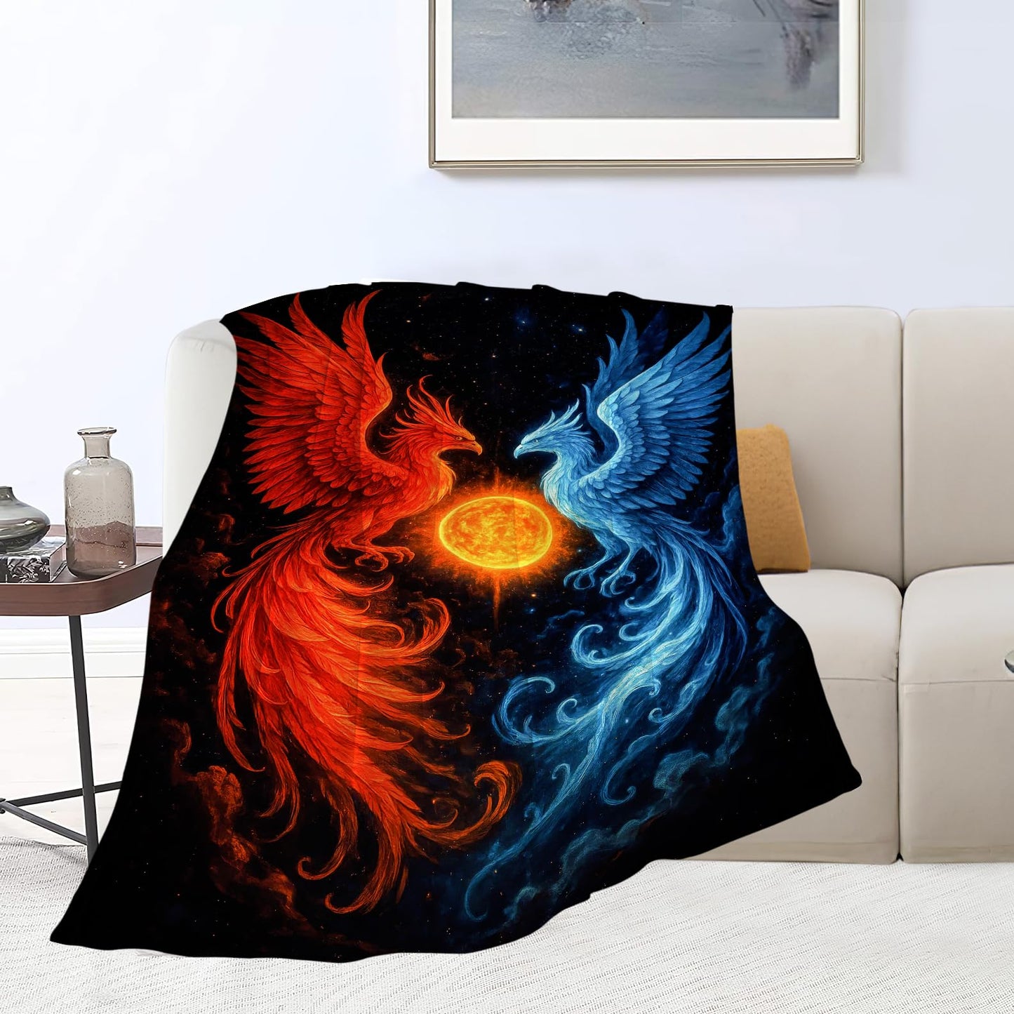 Phoenix Blanket Fire and Ice Phoenix Throw Blanket Soft Warm Cozy Fleece Fuzzy Plush Flannel Blankets Gifts for Boys Girls Women Kids Adults 40"X50"