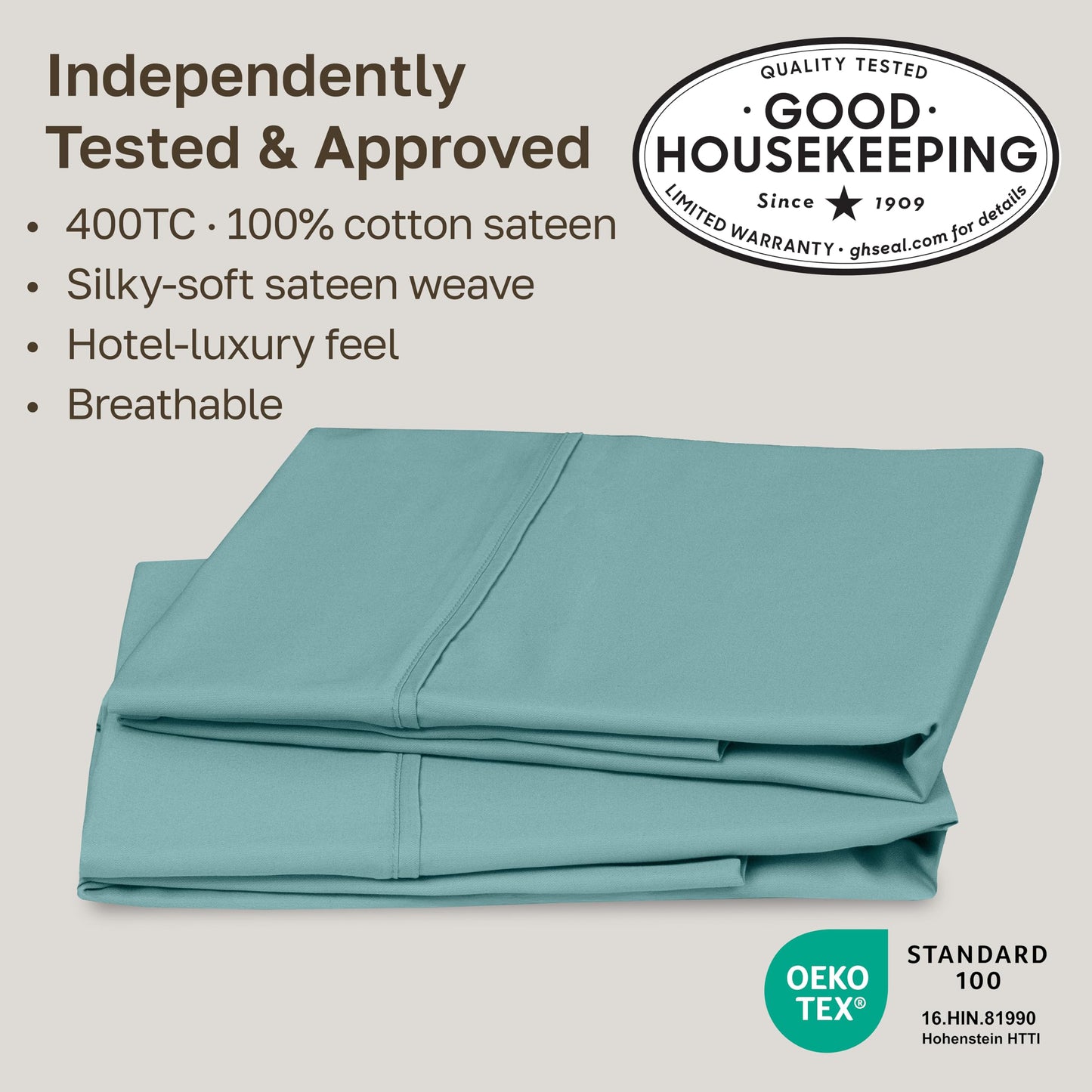California Design Den Standard Queen Size Pillowcase Set - 400 Thread Count, 100% Cotton Sateen, Set of 2 Pillow Covers, Soft and Breathable - Teal