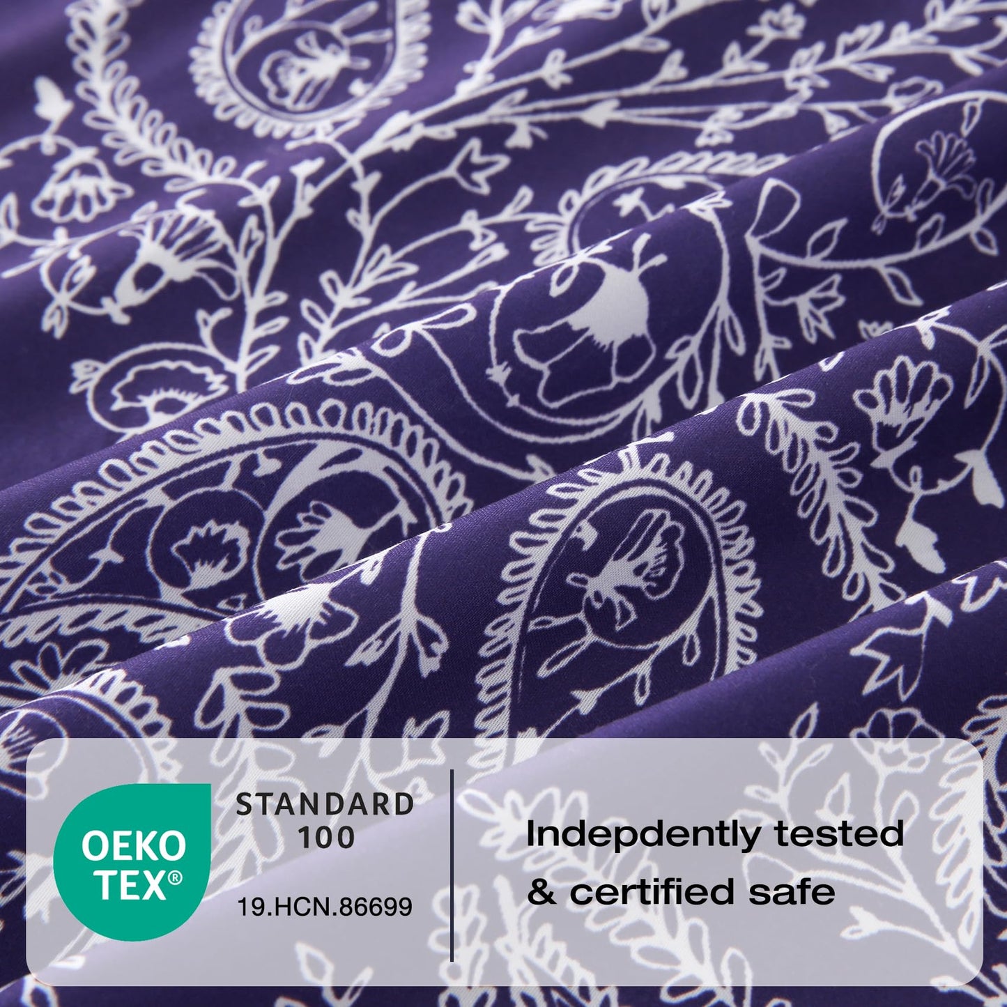 Yibeizi Queen Sheet Set Deep Pocket Queen Size Purple Paisley Bed Sheets Set, Floral Printed Soft Microfiber Oeko-Tex Sheets & Pillowcases Hypoallergenic Wrinkle Free Bedsheets