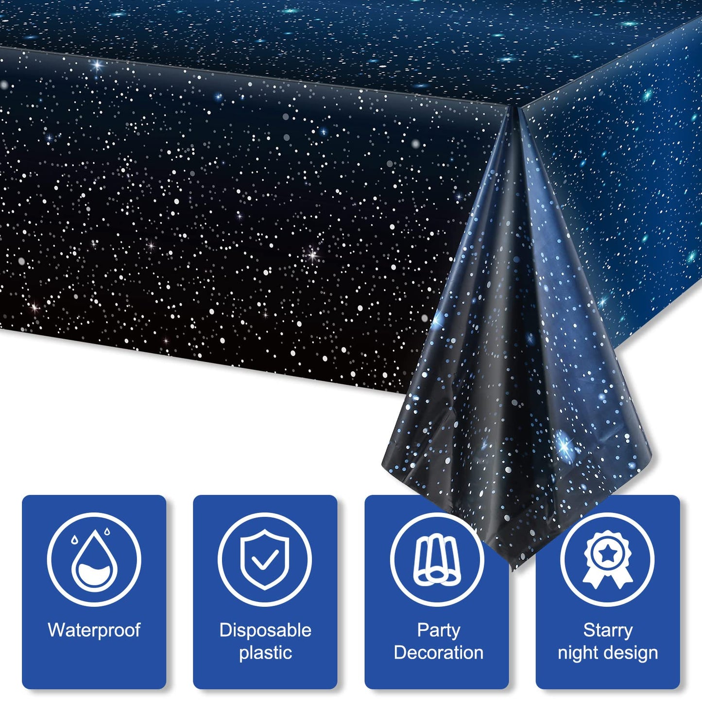 8 Pieces Space Tablecloth Starry Night Tablecloth Decorations Plastic Galaxy Table Cover Space Stars Theme Party Supplies for Birthday Home Decorations, 54 x 108 Inch