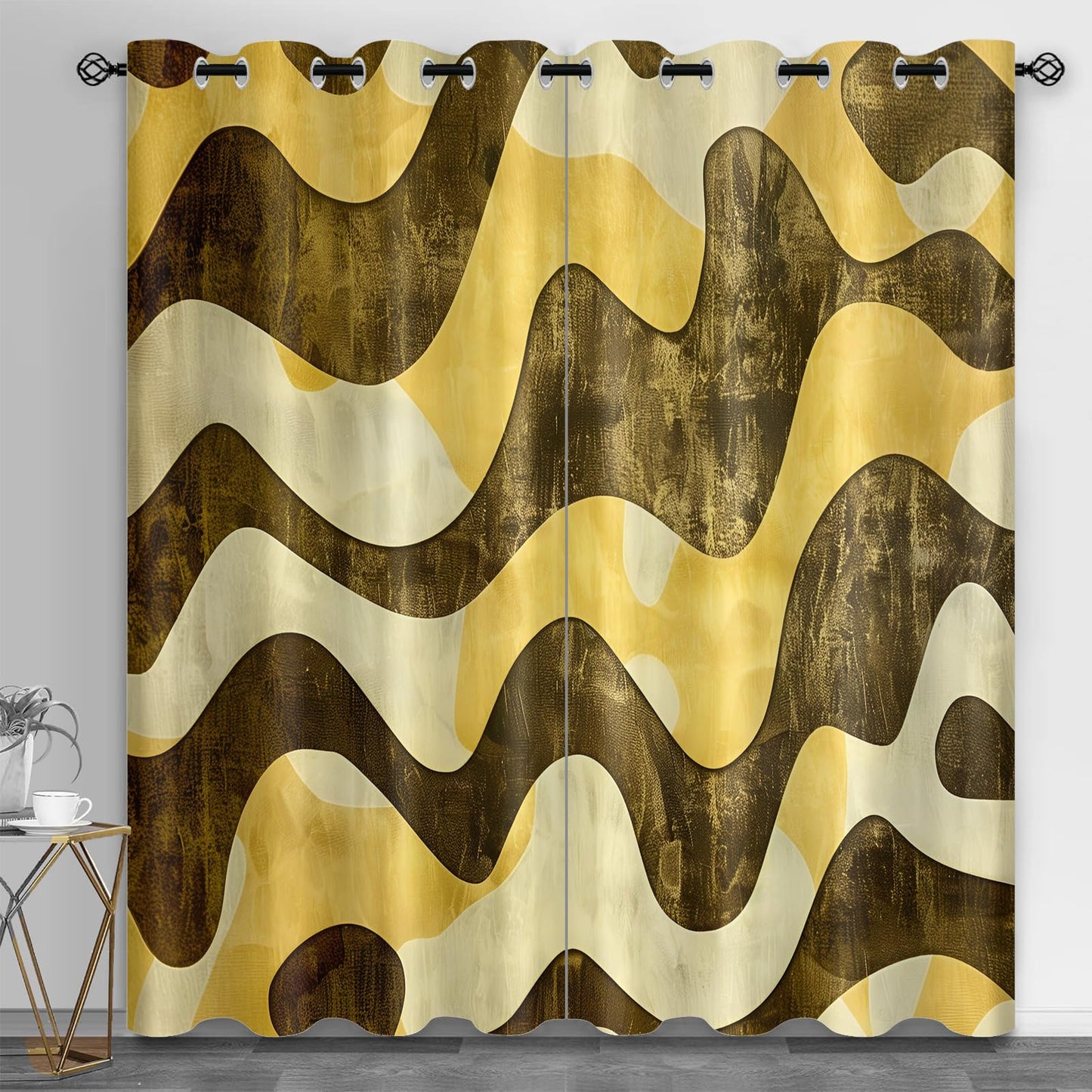 XAFIAUR Wave Art Curtains,Abstract Stripes Blackout Curtains Retro Style Grommet Drapes 2 Panels for Bedroom Living Room 31.5" W x 63" L x2