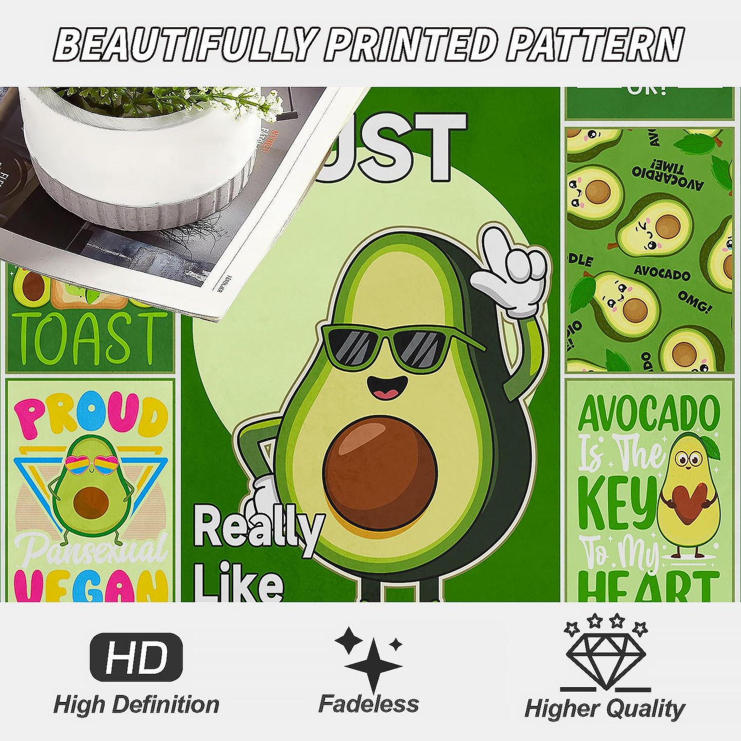 XSMEI Avocado Throw Blanket, Vegan Friut Funny Quotes, Soft Cozy Fleece Blanket for Couch Bed, 60 x 80 Inches