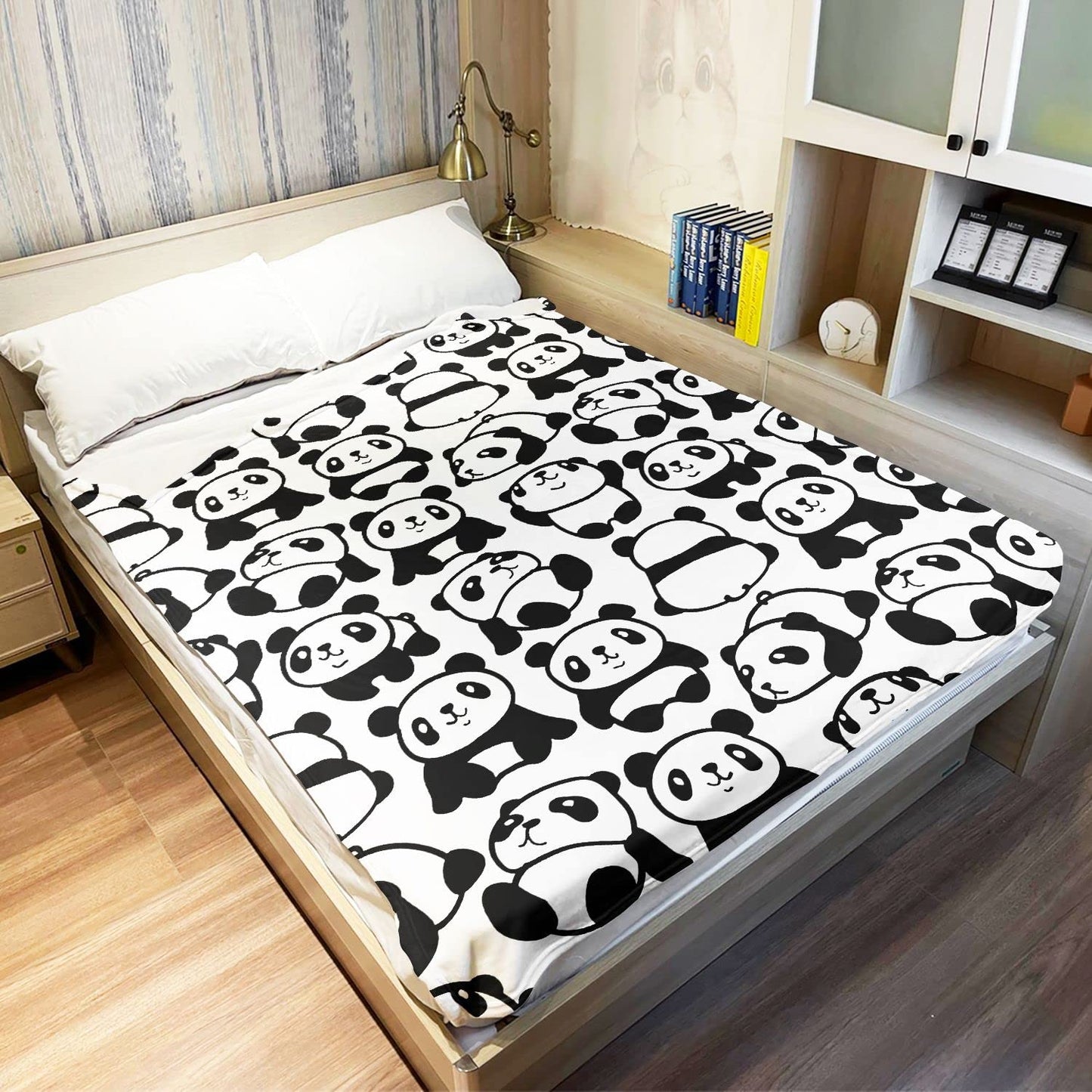 YISUMEI Black and White Panda Blanket, Sitting Lying Down the Little Panda Changes Various Positions, Indoor and Outdoor Use, 60"x80"