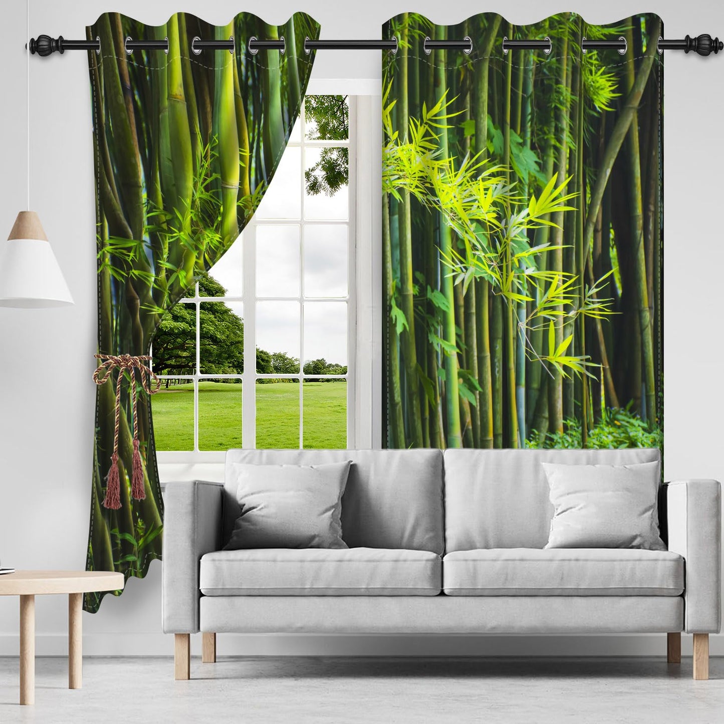 Umpoo Bamboo Forest Window Curtains Tropical Jungle Bamboo Trees Spring Nature Scenery or Living Room Bedroom Kitchen Decor Window Drapes Fabric 52x84 Inch 2 Panel Set