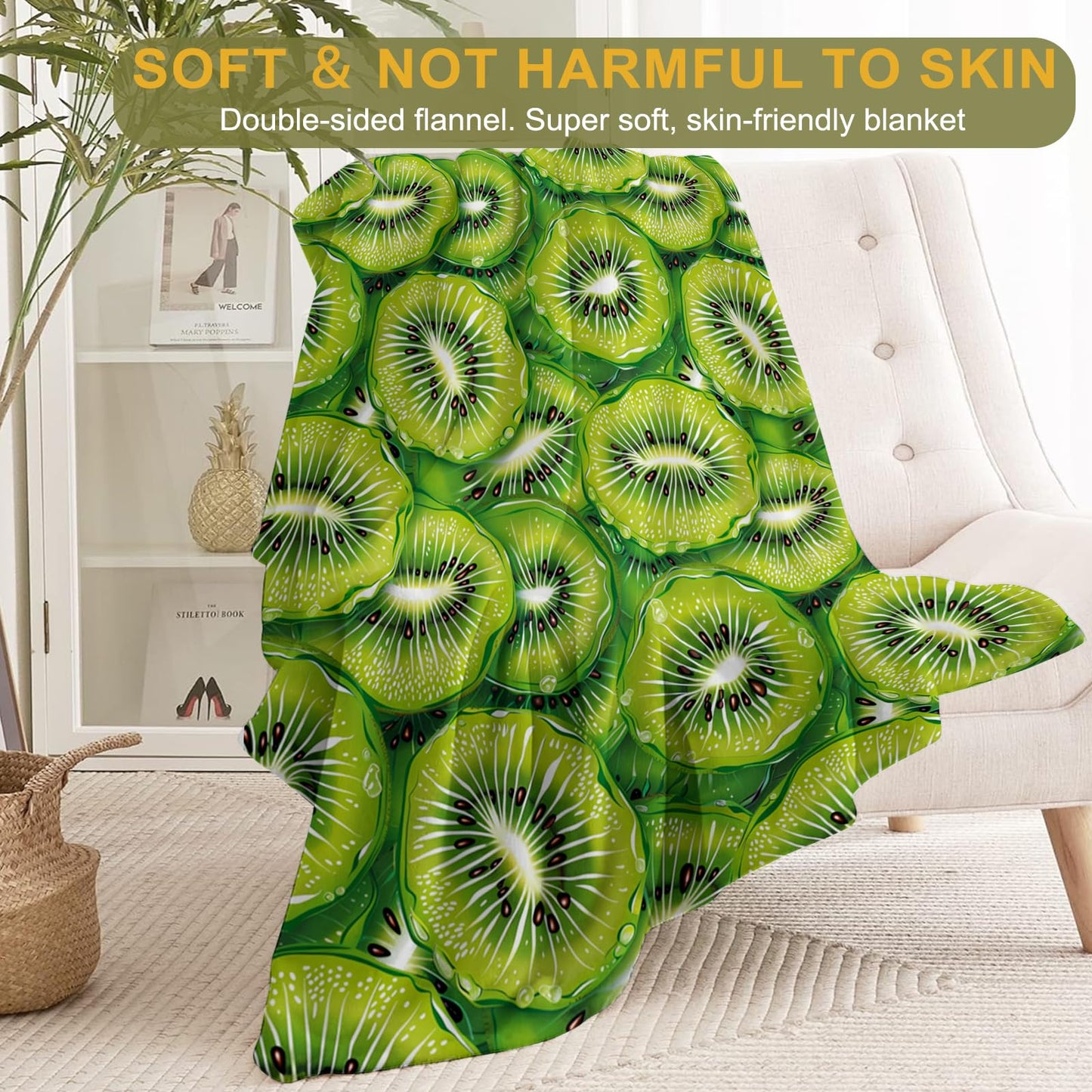 ainori Fresh Kiwifruit Throw Blanket 50x60 in, Fresh Green Kiwi Fruit Blankets for Couch Bedroom Living Room Indoor Decor, Lightweight Soft Cozy Bedding Birthday Gift for Kids Boys Adults
