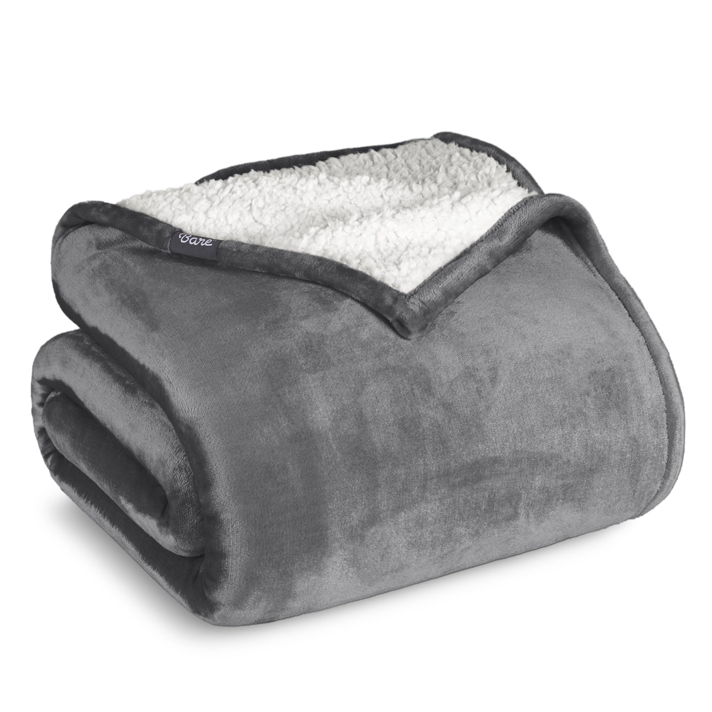 Bare Home Sherpa Fleece Blanket - Full/Queen Size - Blanket for Bed, Sofa, and Couch - Warm & Lightweight - Fluffy & Soft - Reversible (Full/Queen, Grey)