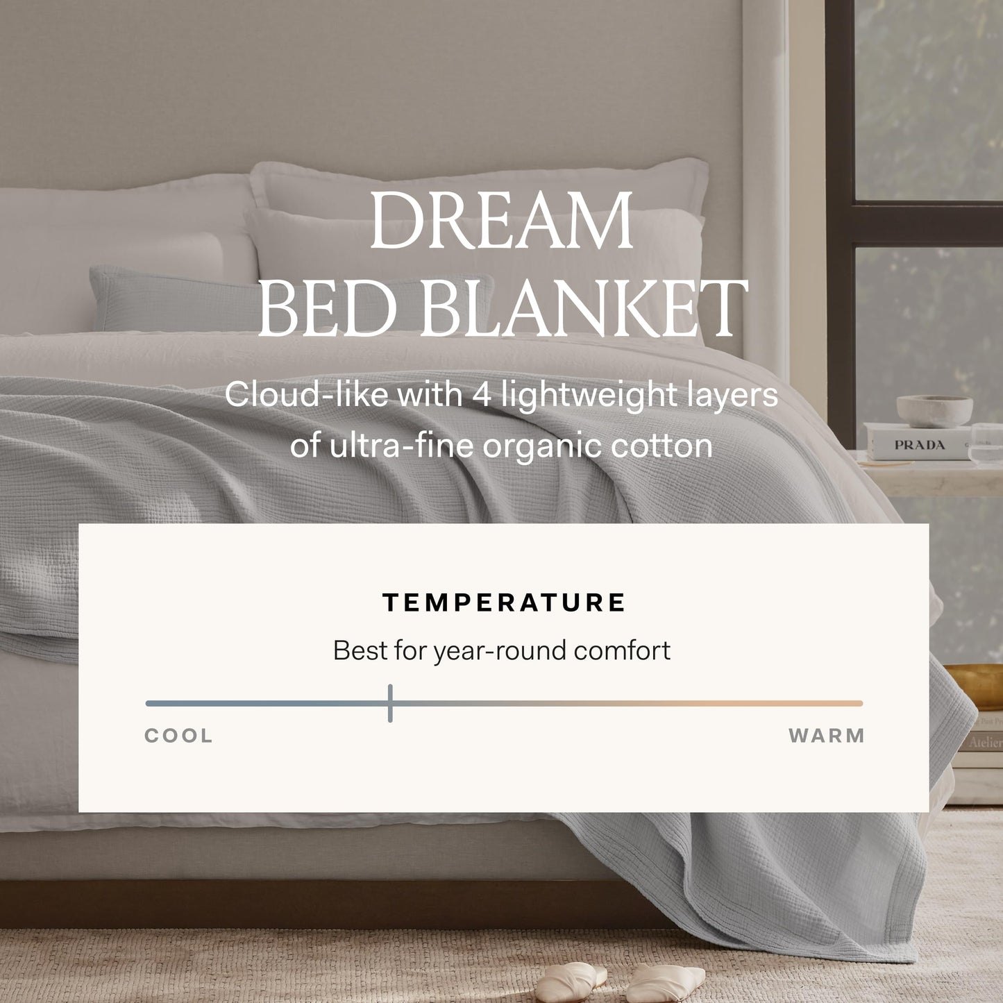 BOLL & BRANCH Dream Bed Blanket - King/Cal King, Mist - Luxury 100% Organic Cotton - Soft, Lightweight and Breathable - Cloud-Like Touch
