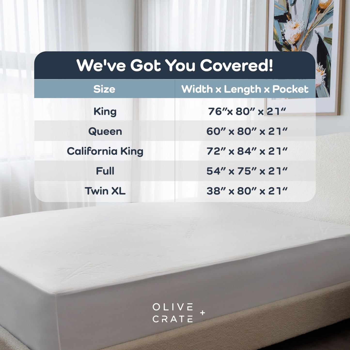 Olive + Crate 100% Viscose Bamboo Mattress Protector - Eco-Conscious Cooling Mattress Cover - Waterproof Hypoallergenic Protection - Breathable King Size Shield Against Dust & Spills