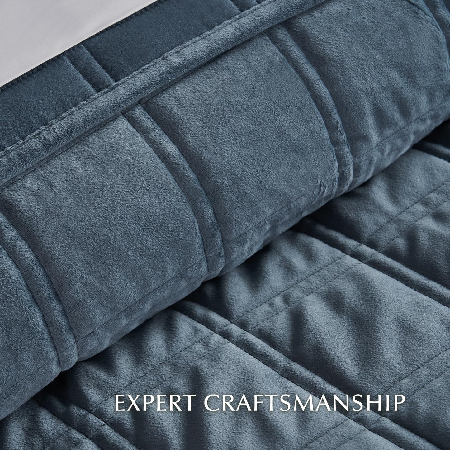 EVERGRACE 3 Pieces Luxurious Velvet Quilt King Size, Ultra Soft Bedspread Coverlet Set, Double Box Stitch Lightweight Velvet Comforter for All Season with 2 Shams, Stormy Blue, 108"x96"