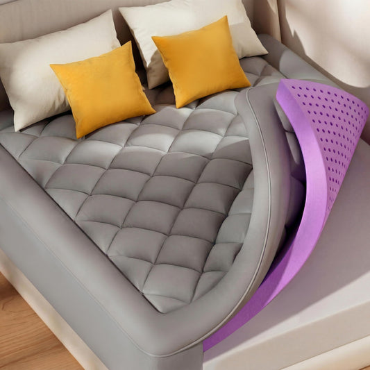 SINWEEK 5 Inch Dual Layer Memory Foam Mattress Topper Queen Size, 2 Inch Gel Memory Foam Plus 3 Inch Plush Soft Pillow Top Cover Filled with 1450GSM Down Alternative Filling,Gray