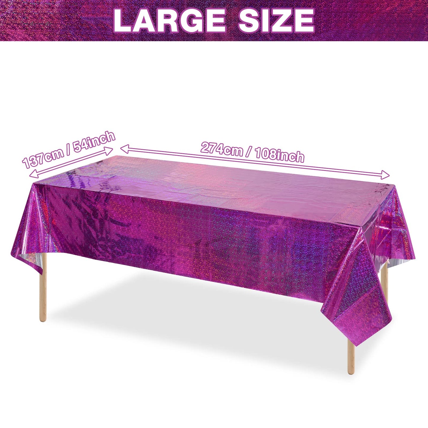 4 Pack Iridescence Plastic Tablecloths Shiny Disposable Laser Rectangle Table Covers Holographic Foil Tablecloth Iridescent Kpop Birthday Bridal Wedding Party Decoration, 54" x 108"(Pink & Purple)