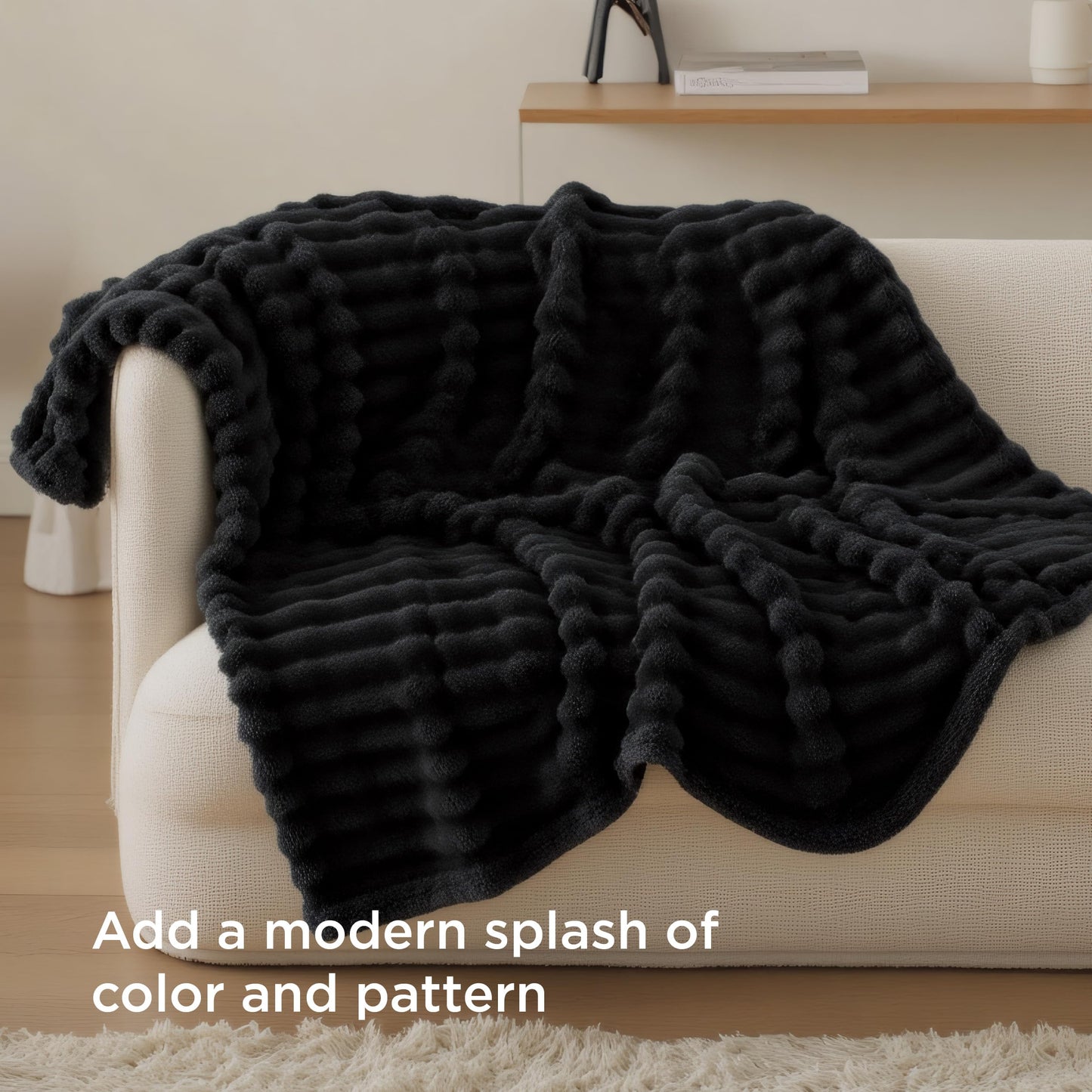 Bedsure GentleSoft Twin Blanket for Bed - Portable Camping Blanket for Outdoor Travel, Cozy Soft Cute Small Fleece Throws for Women Men, Black, 60x80 Inches