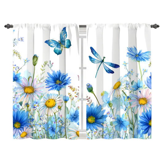 Worltoldb Spring Floral Kitchen Curtains Cafe Curtains for Bathroom Dining Room Living Room Pocket Window Drapes 2 Panels Set 28"x36"