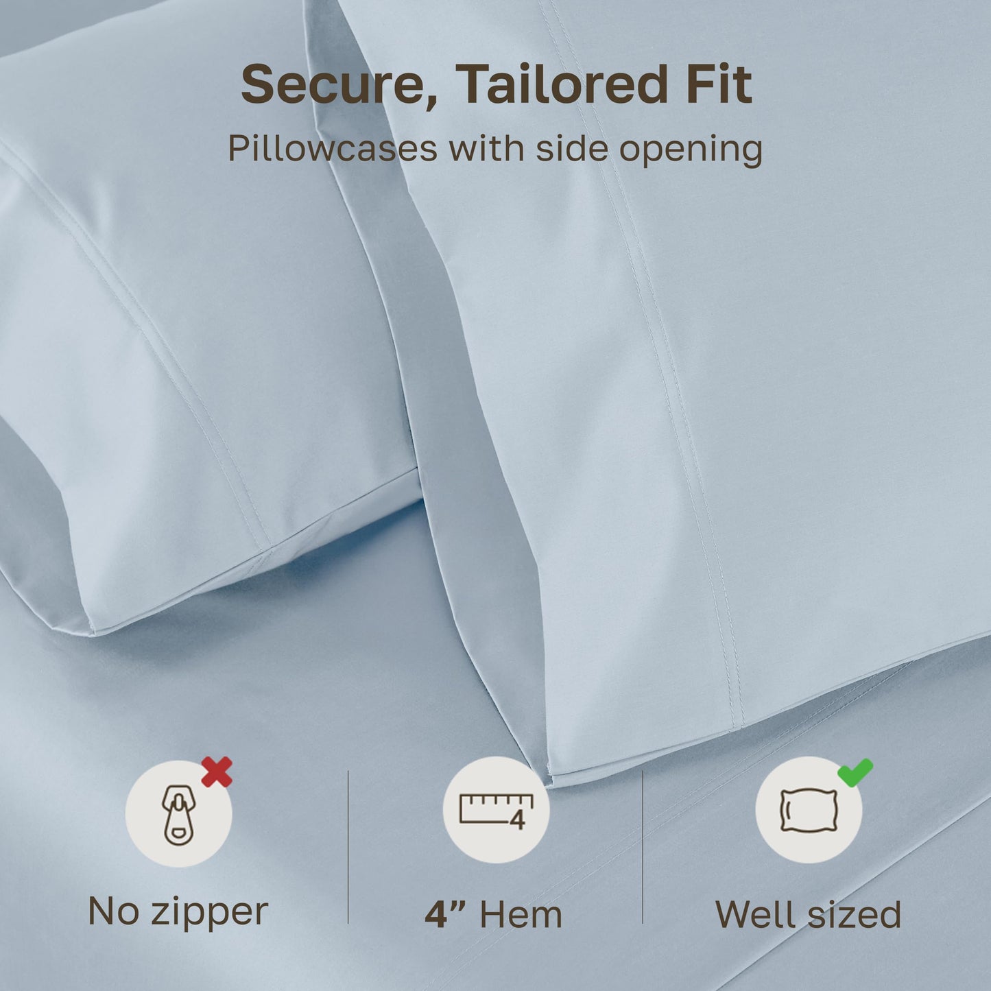 California Design Den King Pillow Cases Set of 2 - Luxuriously Soft and Thick 800 Thread Count, Smooth Sateen, Natural 100% Cotton Pillowcases King, Durable - Blue (Grey Tone)