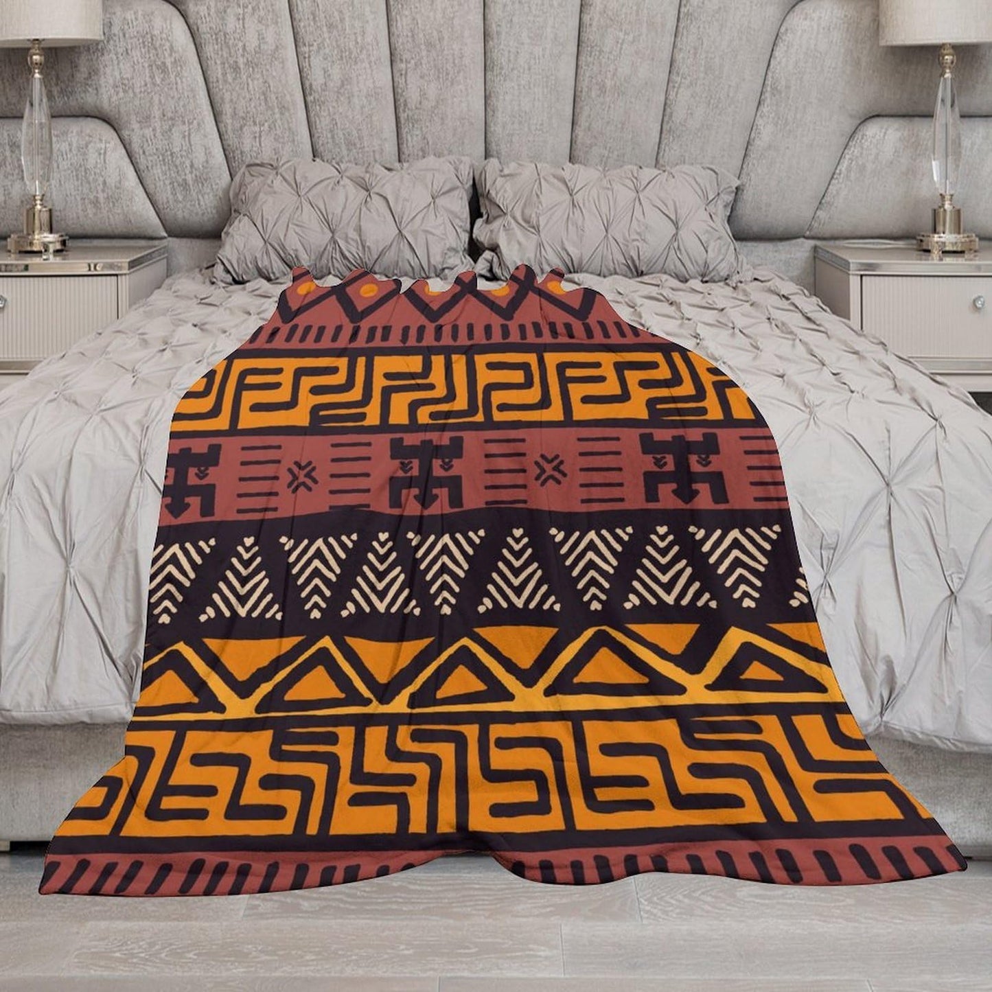 ZhiRain African Tribal Throw Blanket African Mud Cloth Pattern Abstract Geometric Ethnic Traditional Blanket for Sofa Bed Couch Chair Or Dorm 50"x60"