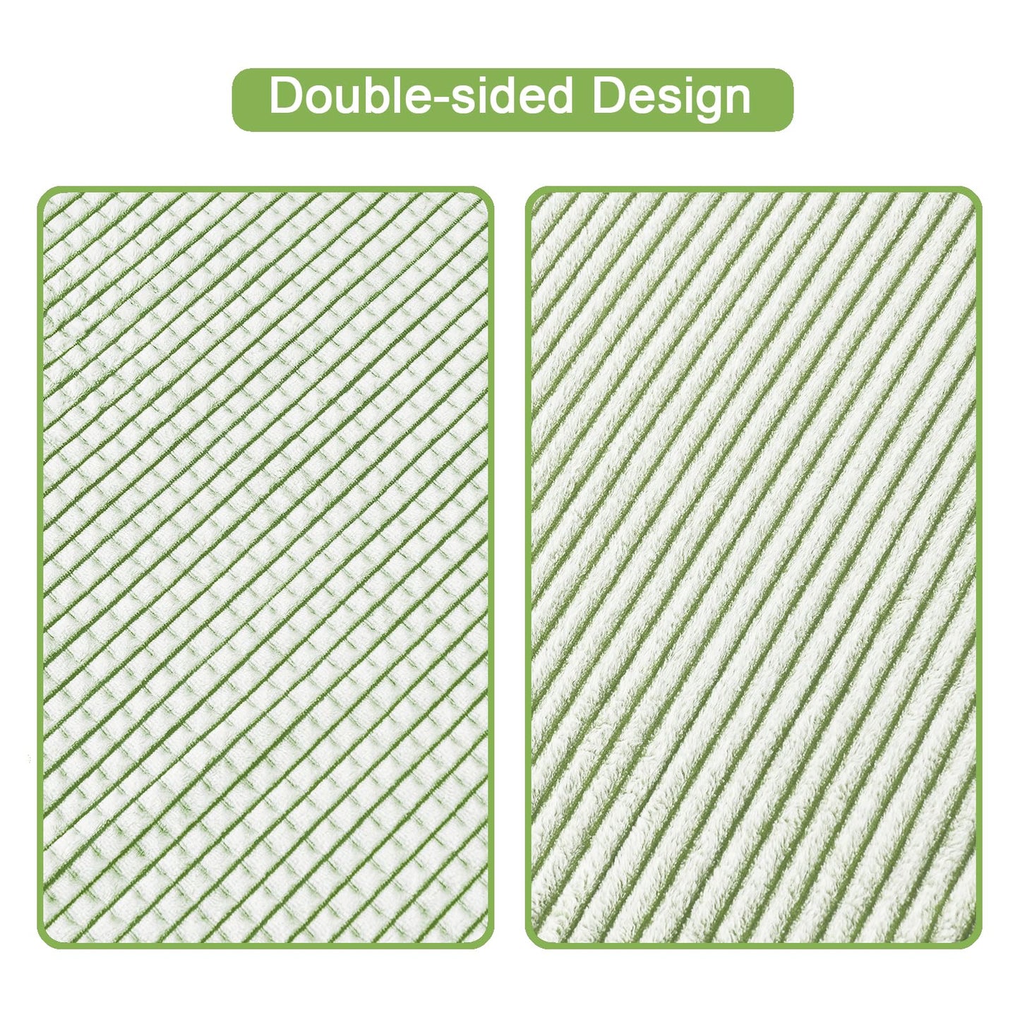 PLEASANT BOULEVARD | Fuzzy Throw Blanket Double-Sided Design Checkered Striped Waffe Lightweight Fleece Blankets for Bed and Couch Décor – Cozy, Soft, Cute for Women, Throw (50" x 60") Green