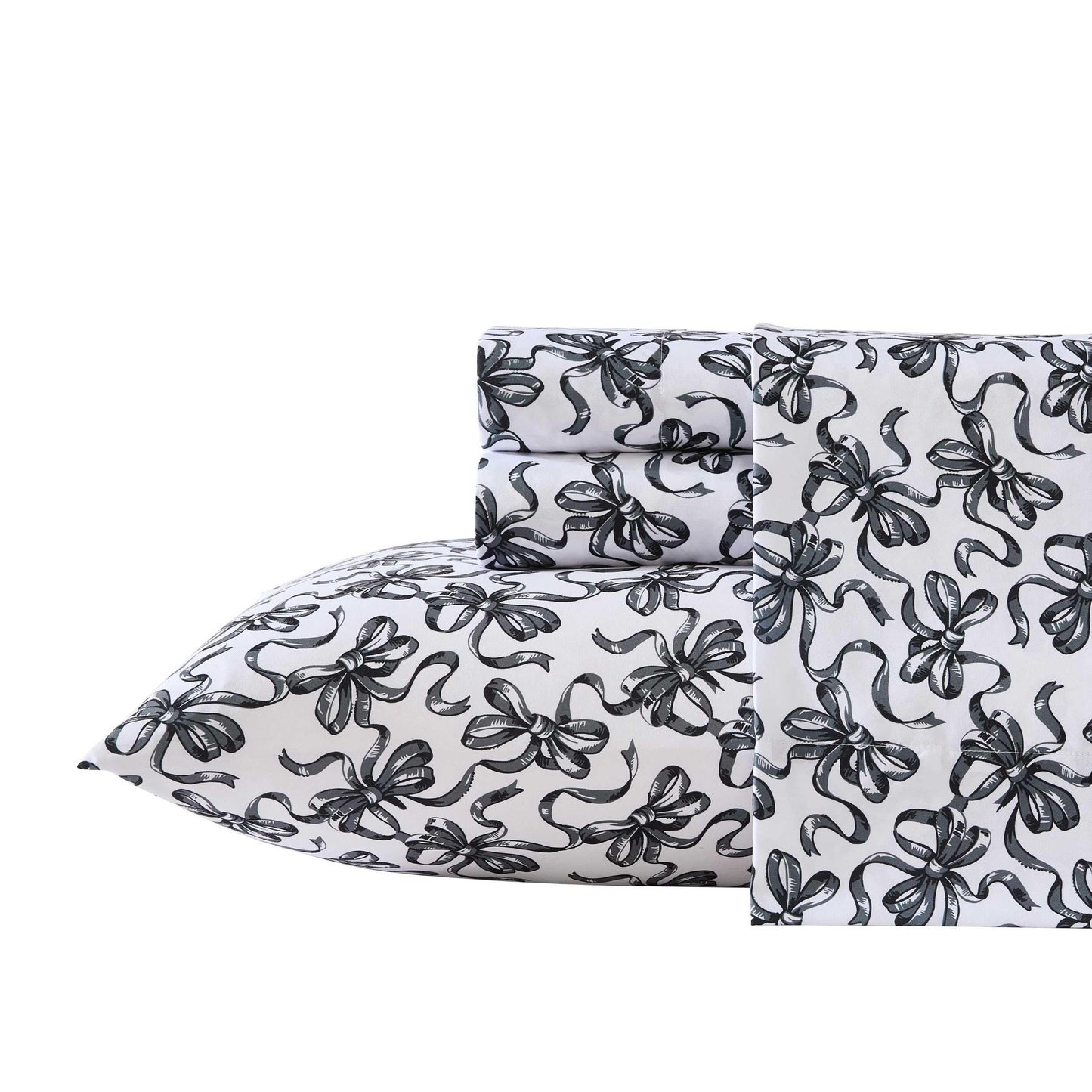 Betsey Johnson - Queen Size Sheet Set, Soft Printed Microfiber Bedding with Deep Pocket Fitted Sheet, Bed Sheets with Matching Pillowcases, Ballet Bows Grey
