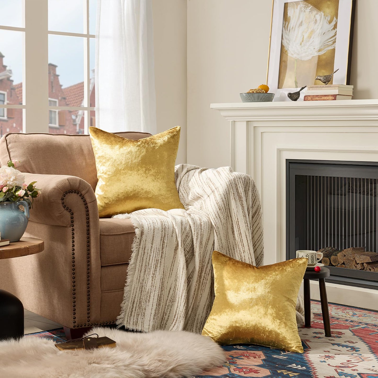 GIGIZAZA Gold Velvet Decorative Throw Pillow Covers,18x18 Pillow Covers for Couch Sofa Bed 2 Pack Soft Cushion Covers