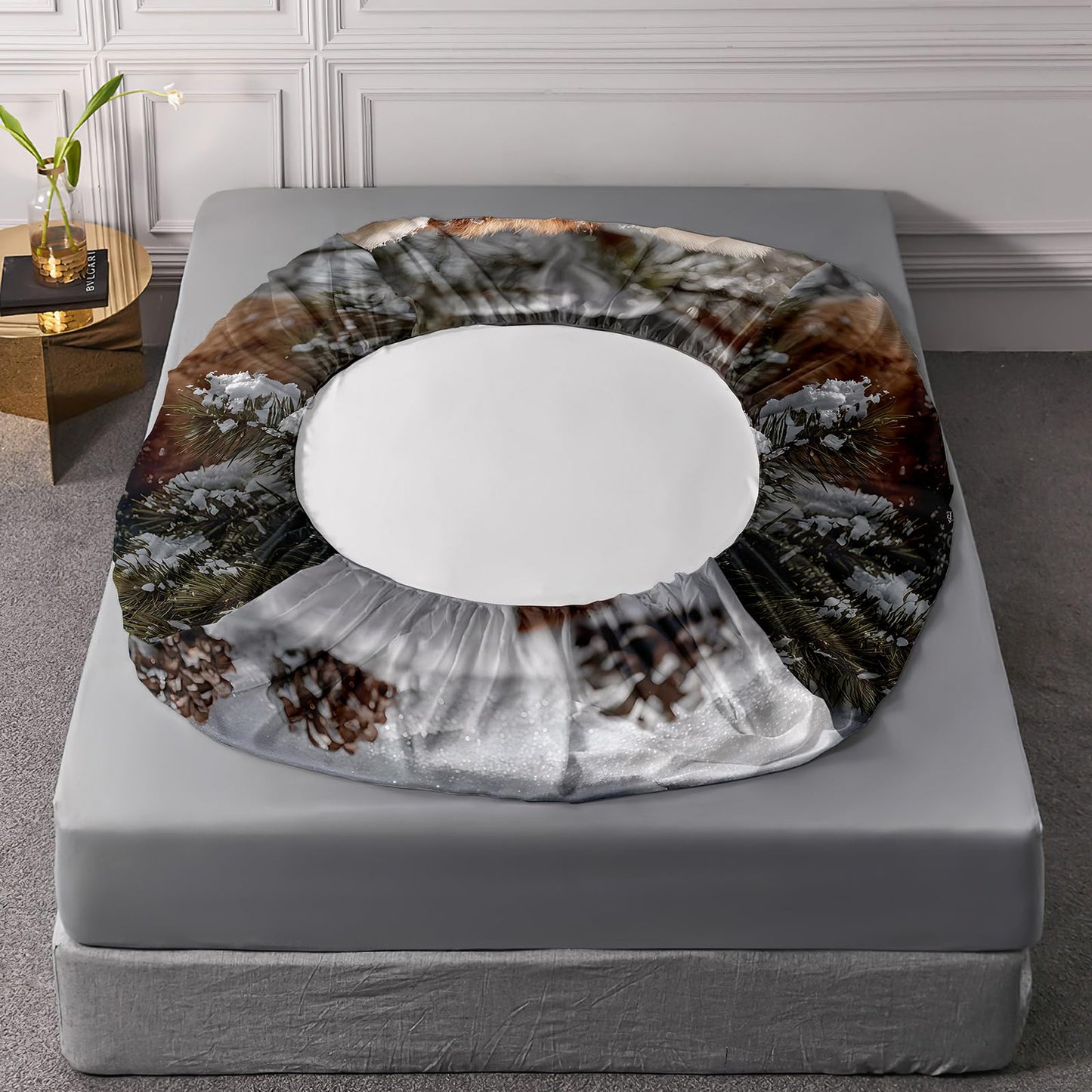 AILONEN Kawaii Red Panda Fitted Sheet Set Full,Lovely Snow Panda Deep Pocket Sheets with 2 Pillowcases,3-Piece Winter Forest Wild Animal Bed Sheet Set for Boys Girls