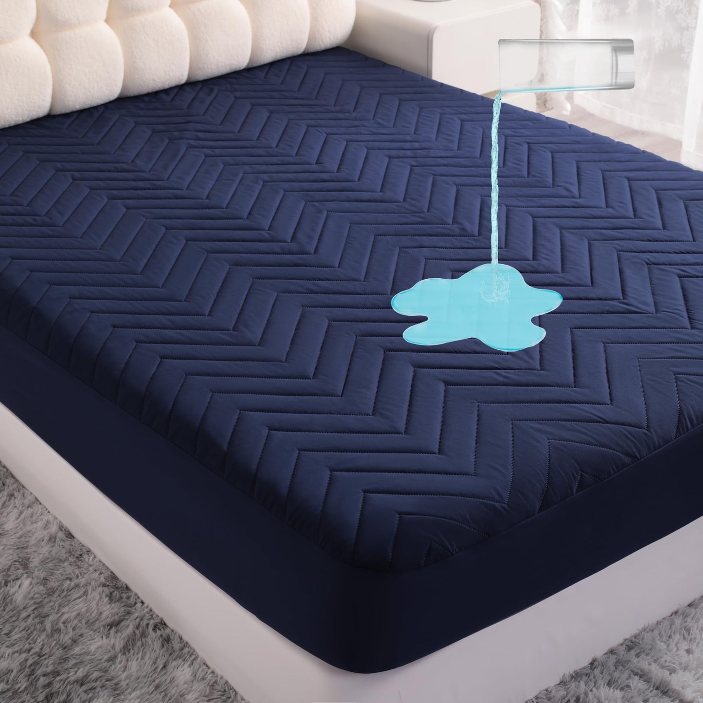 NTBAY Waterproof Mattress Protector, Quilted Twin Fitted Mattress Cover with 15" Deep Pocket- Machine Washable - Soft Mattress Pad Cover, Navy Blue
